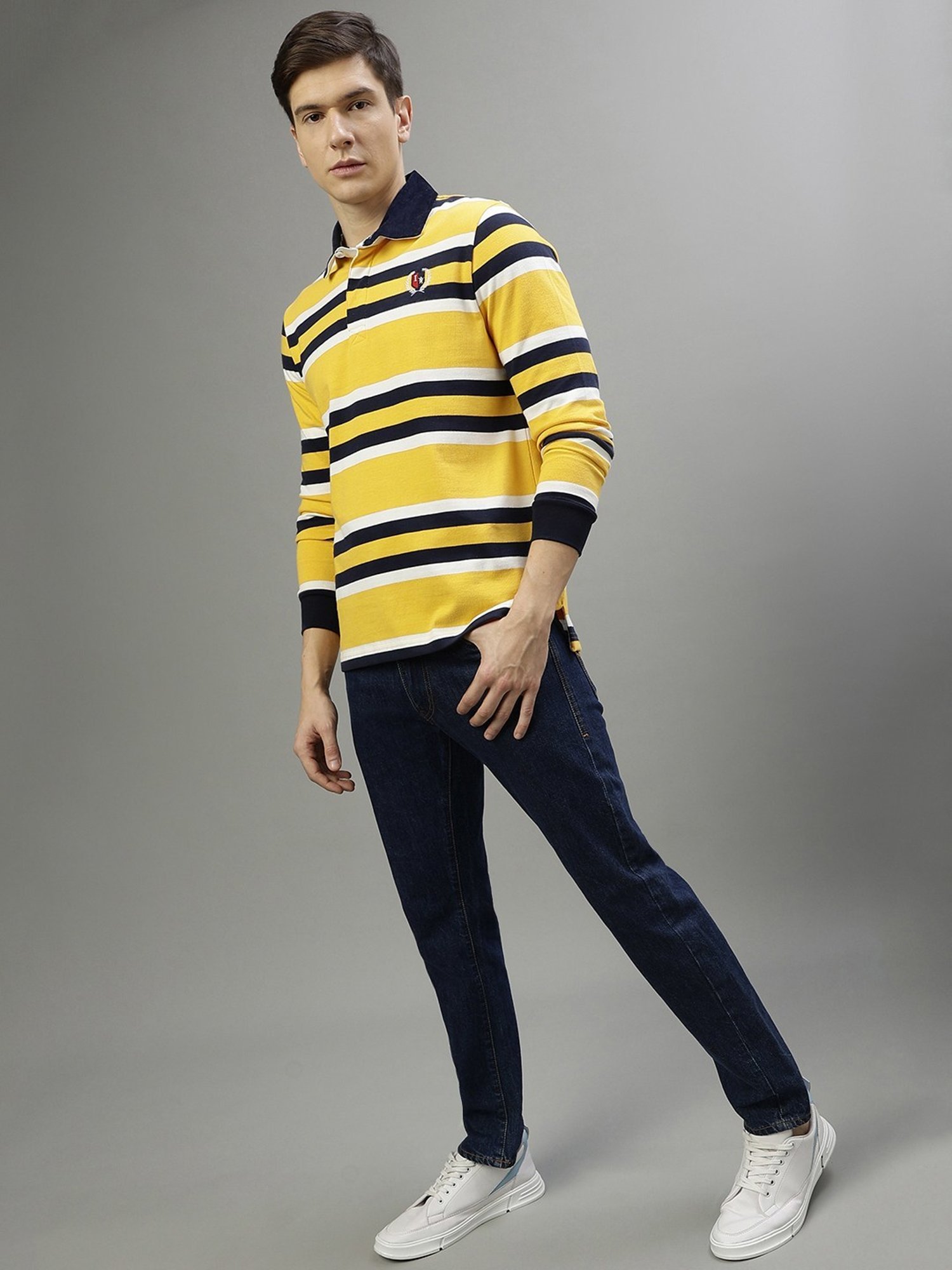 Iconic Multicolored Cotton Regular Fit Striped Polo T-Shirt