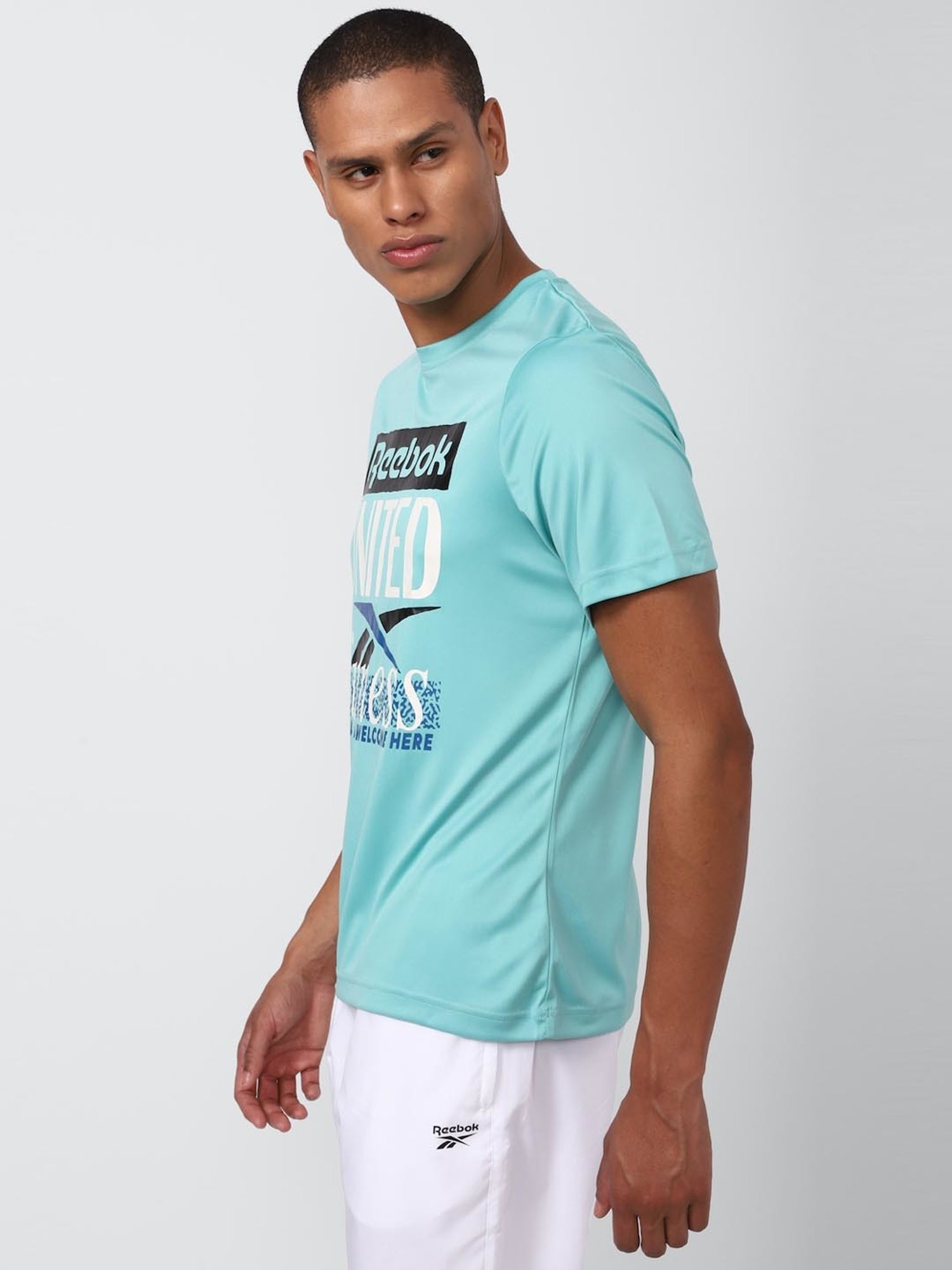 Reebok Blue Slim Fit Printed T-Shirt