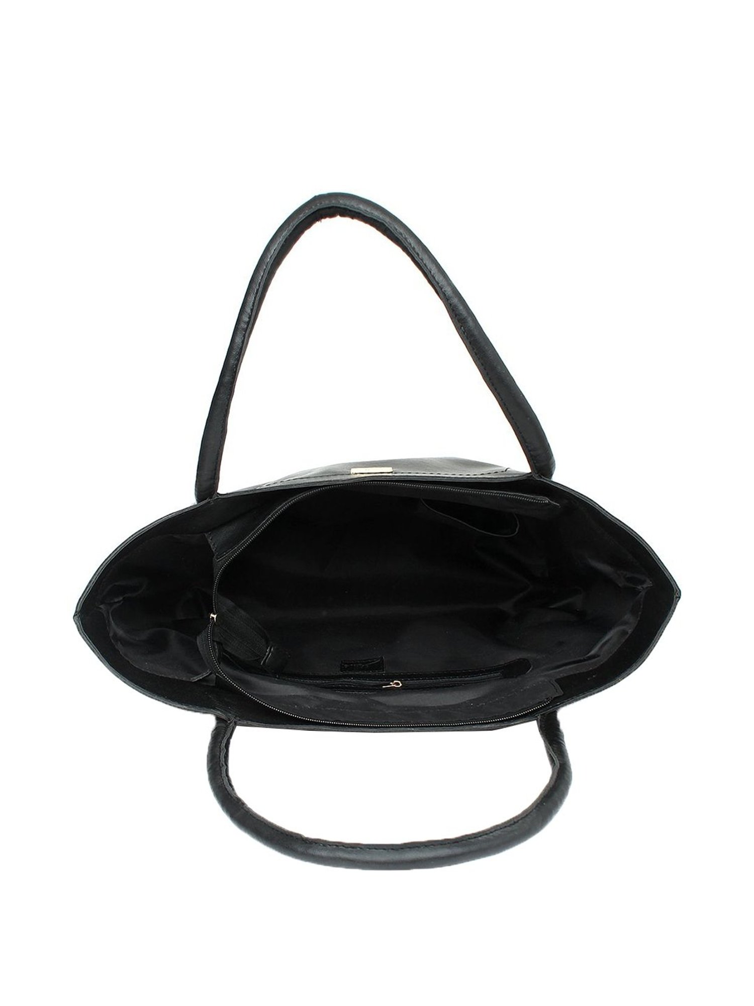 Yelloe Black Solid Large Tote Handbag with Pouch