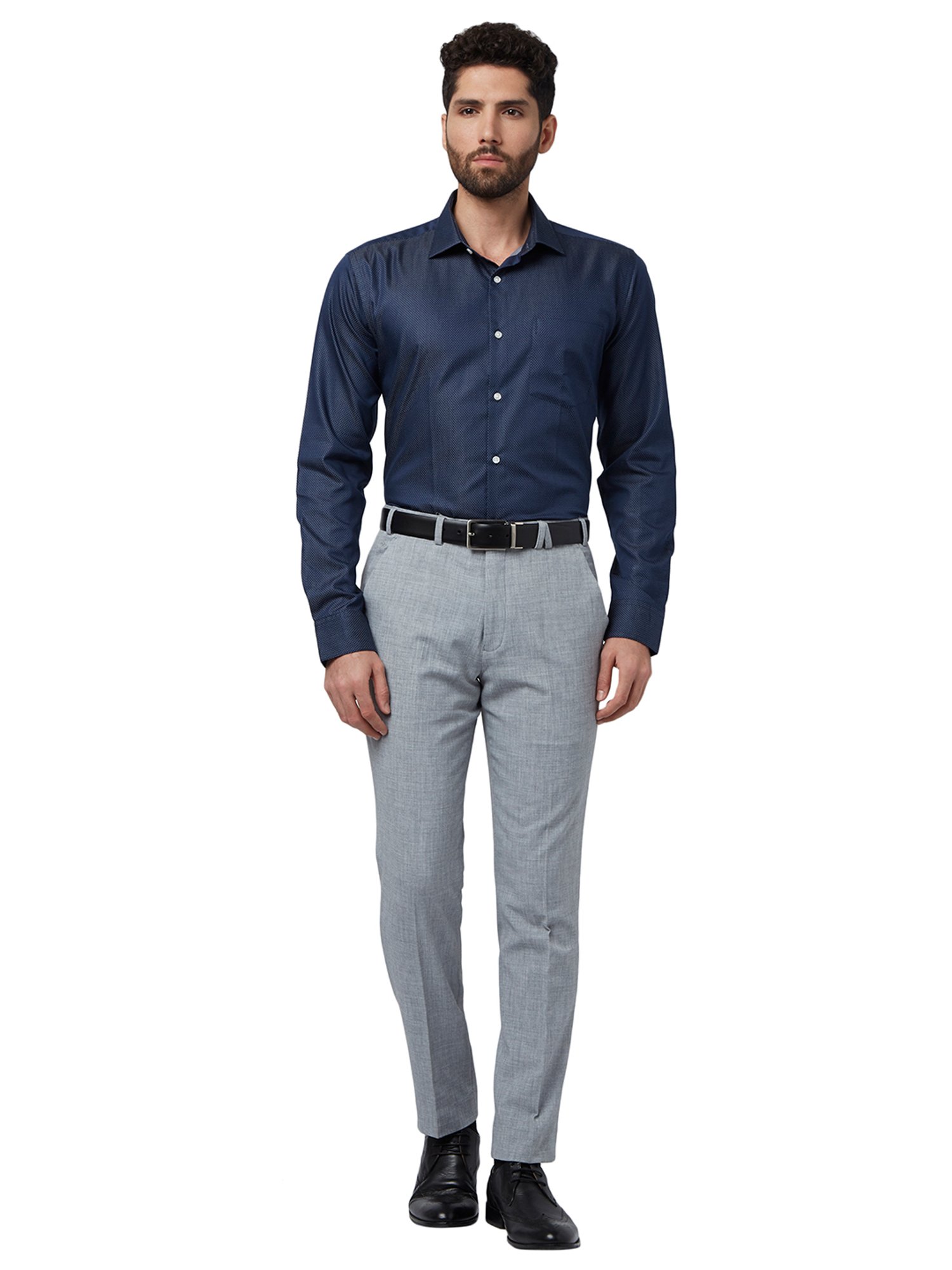 Sojanya Blue Cotton Regular Fit Self Pattern Shirt