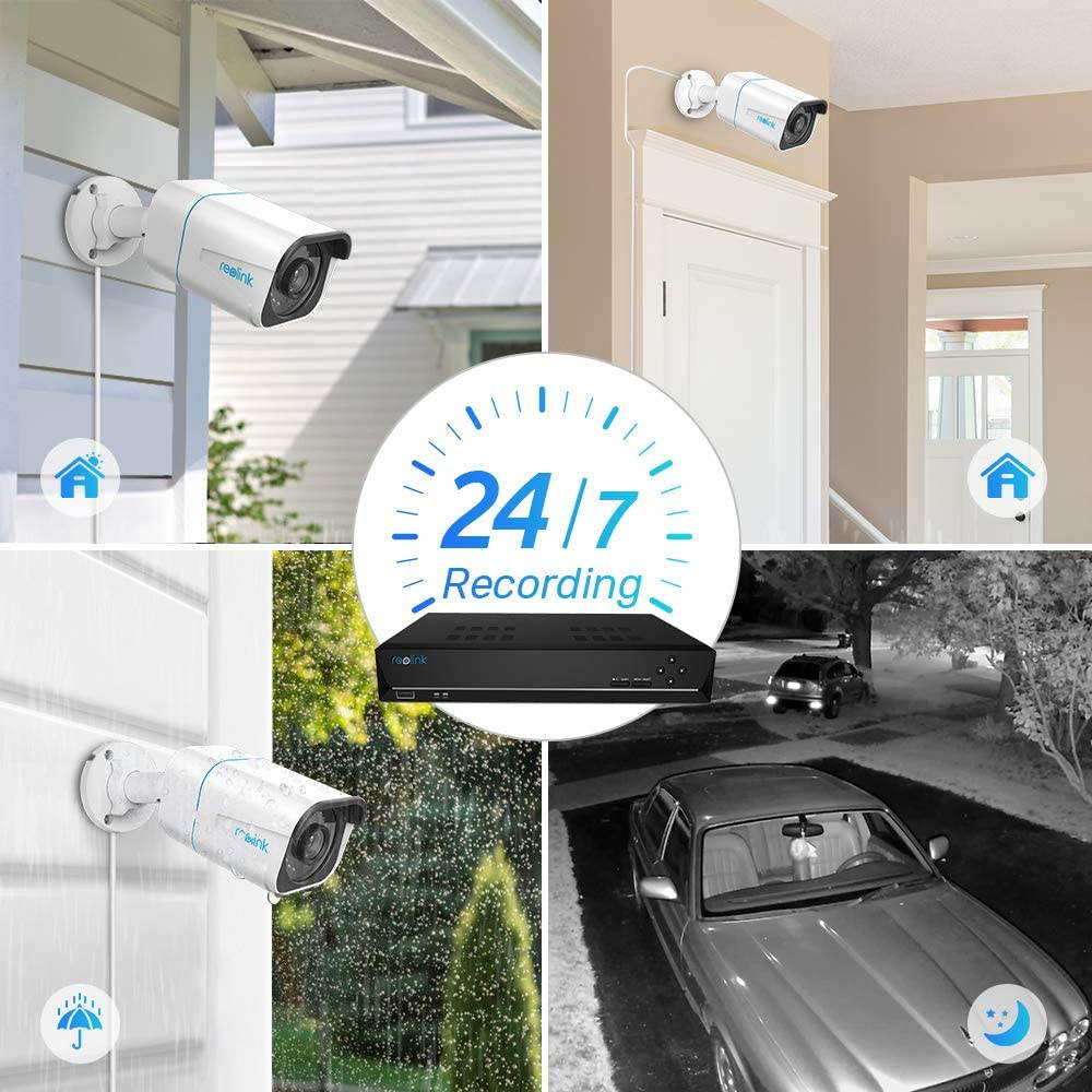 Reolink 8CH 4K Security Camera System 4pcs 8MP Smart Person/Vehicle Detection Wired Outdoor PoE IP Cameras and 8CH 2TB HDD NVR for 24/7 Recording, Remote Access, RLK8-810B4-A