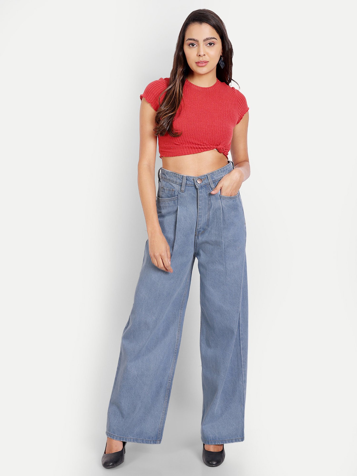 Angelfab Sky Blue Cotton Relaxed Fit High Rise Jeans