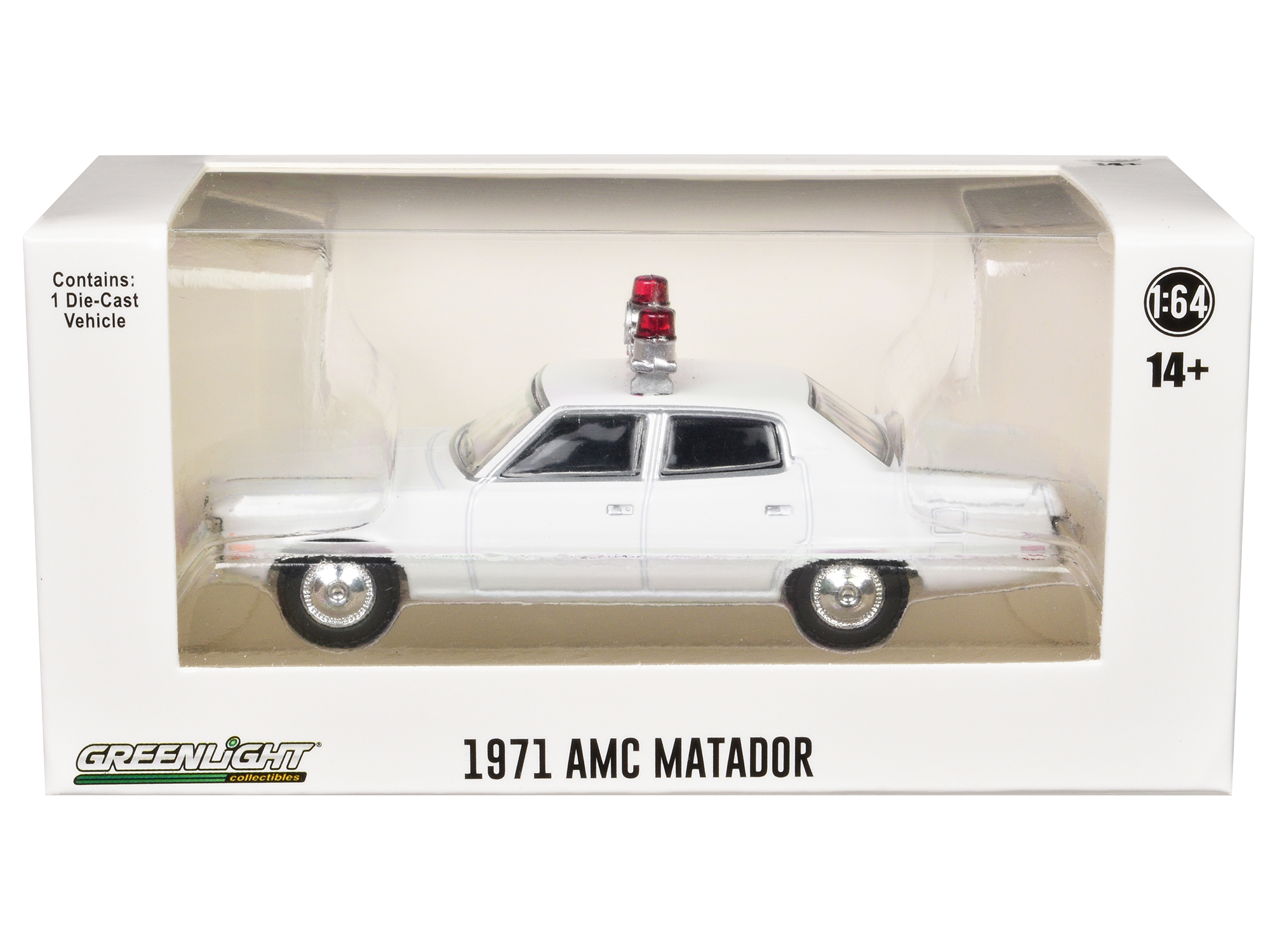 1971 AMC Matador Police Car White with Light Bar "Hot Pursuit - Hobby Exclusive" Series 1/64 Diecast Model Car by Greenlight