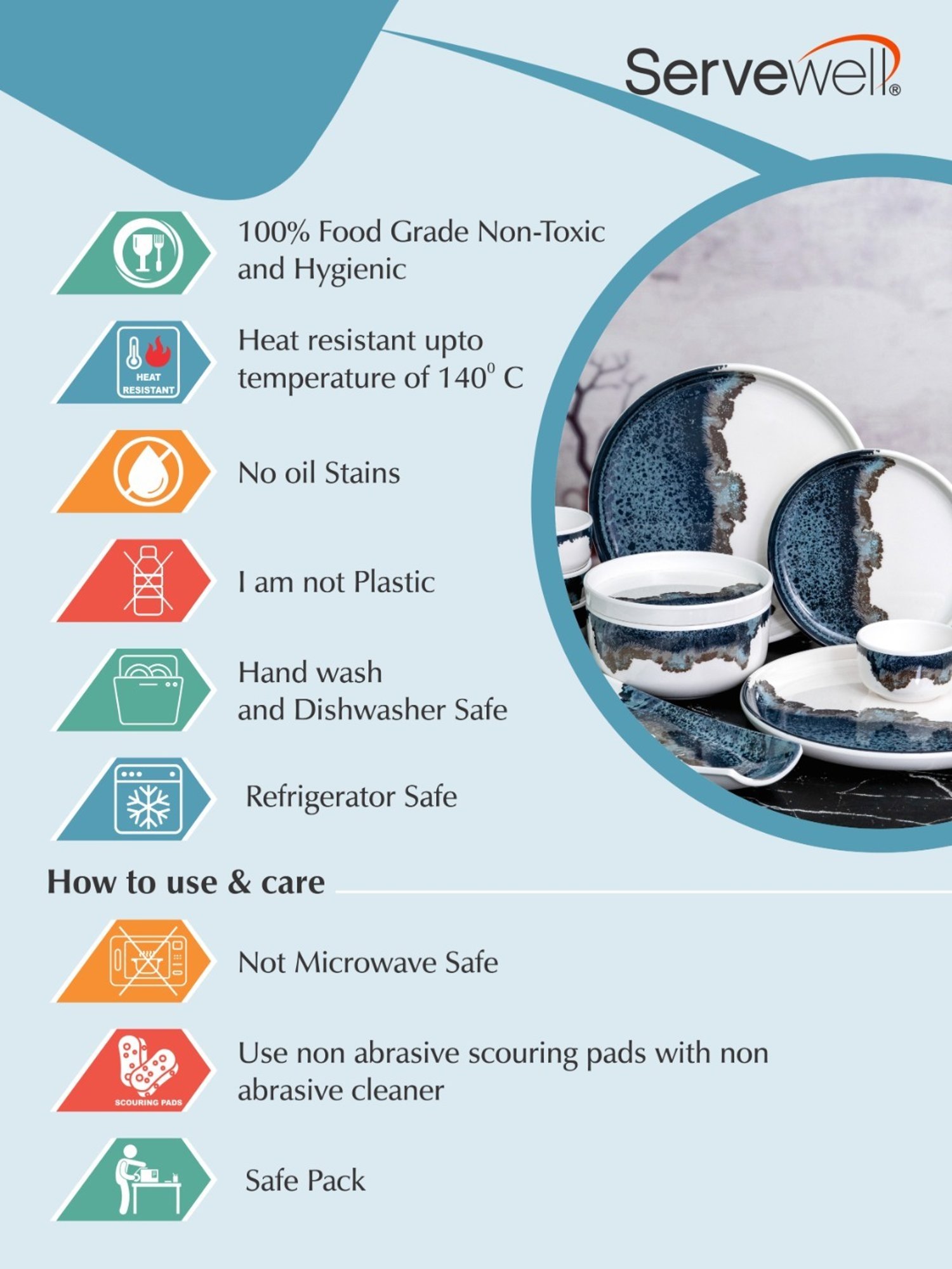 Servewell Multicolor Melamine Side Plate - Set of 6