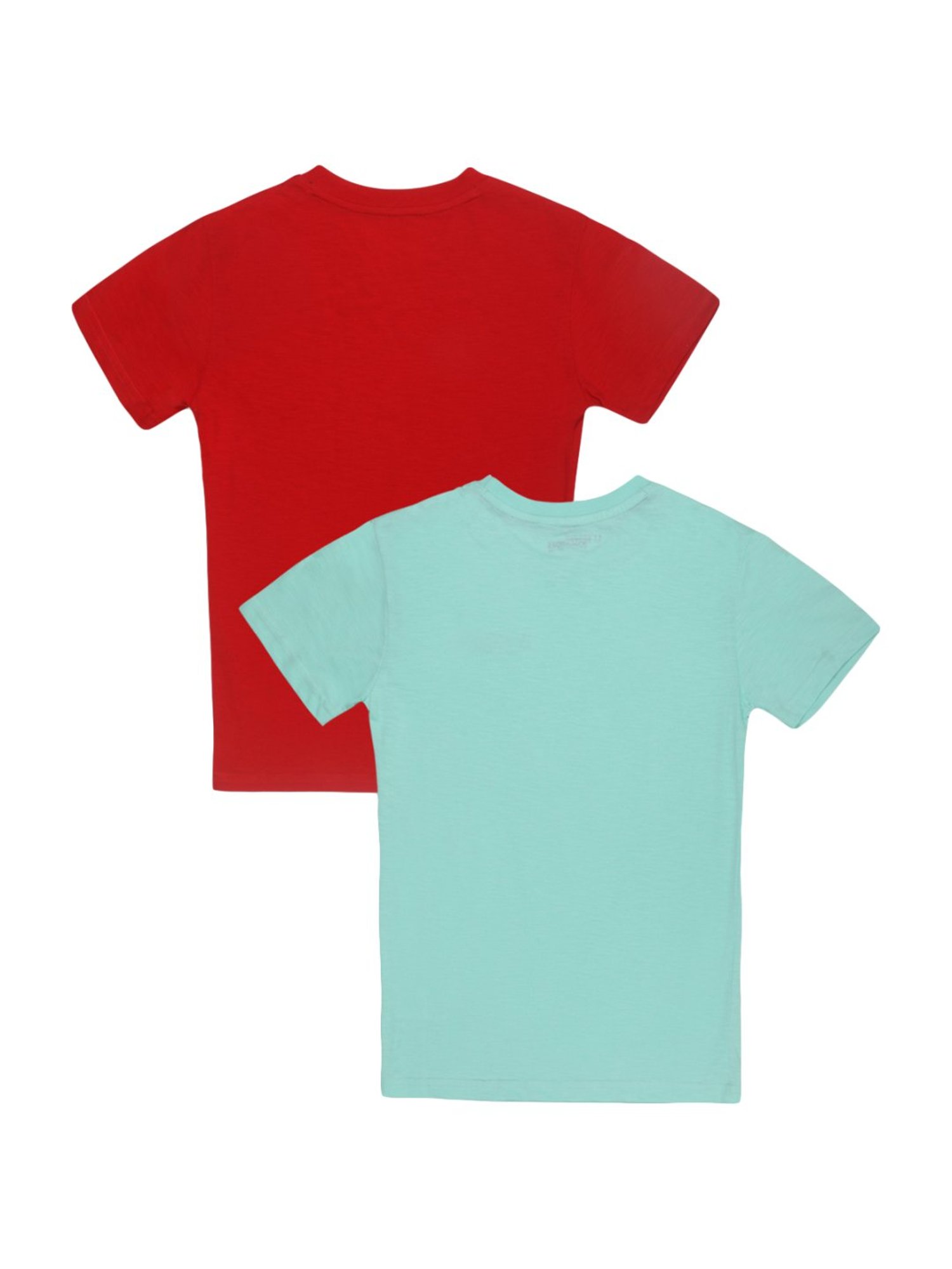 Li'l Tomatoes Kids Sea Green & Red Cotton T-Shirts & Mask - Pack of 2