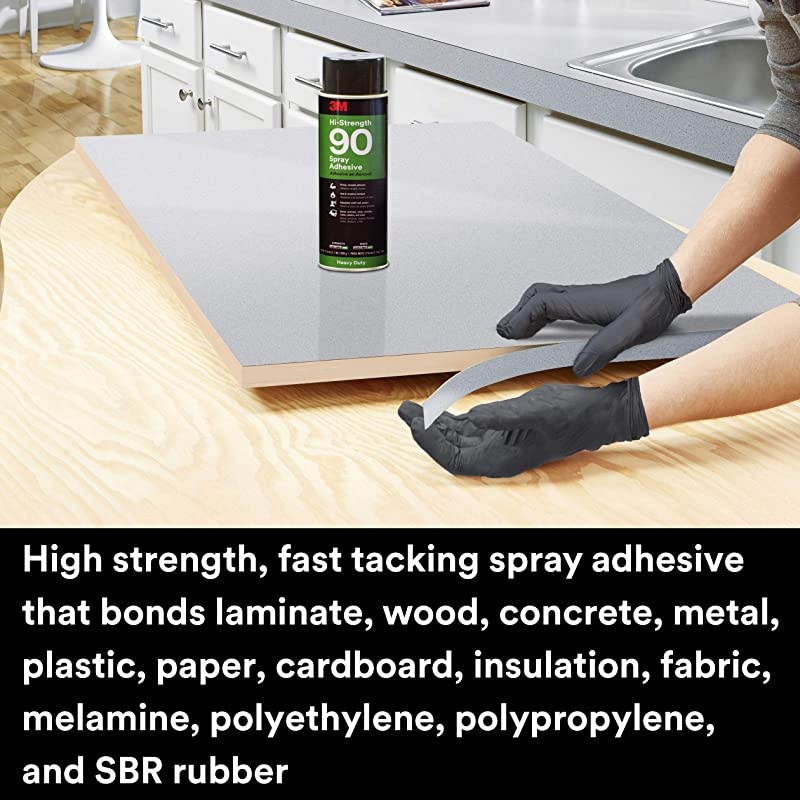 Hi-Strength 90 Spray Adhesive, Permanent, Bonds Laminate, Wood, Concrete, Metal, Plastic, Clear Glue, Net Wt 17.6 oz, Will Spray Upside Down