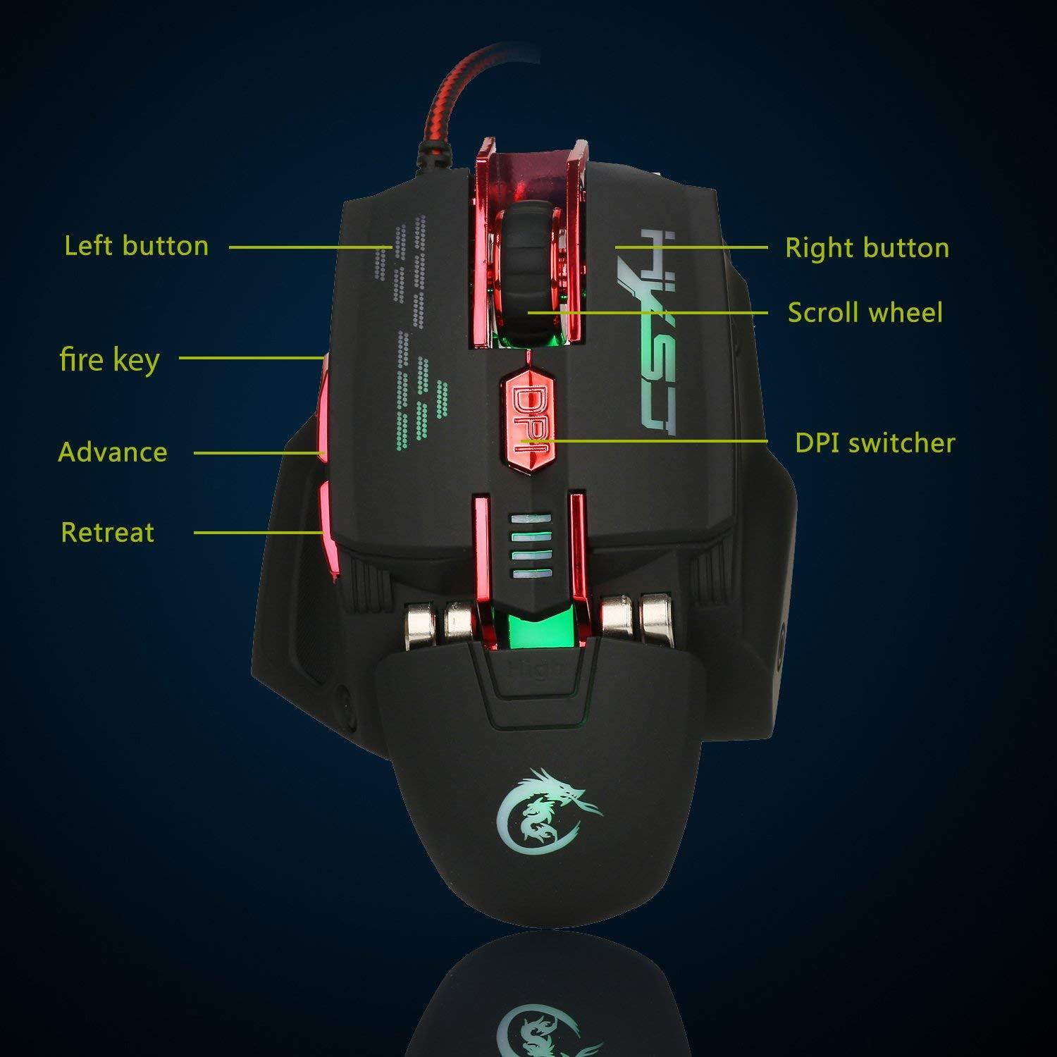 Tipmant Macro Programming Computer Game Mouse, Ergonomic Design, 7 Customize keys, Weight & DPI Adjustable (Maxi 4000 DPI) - White