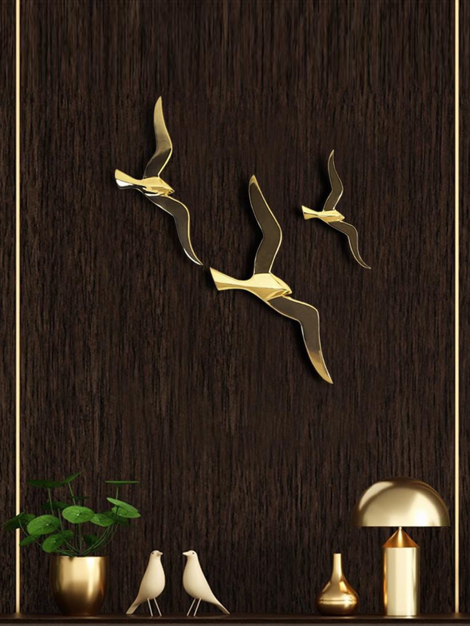 The Artment Abstract Golden Birds Wall D&iquest;cor (Set of 3)