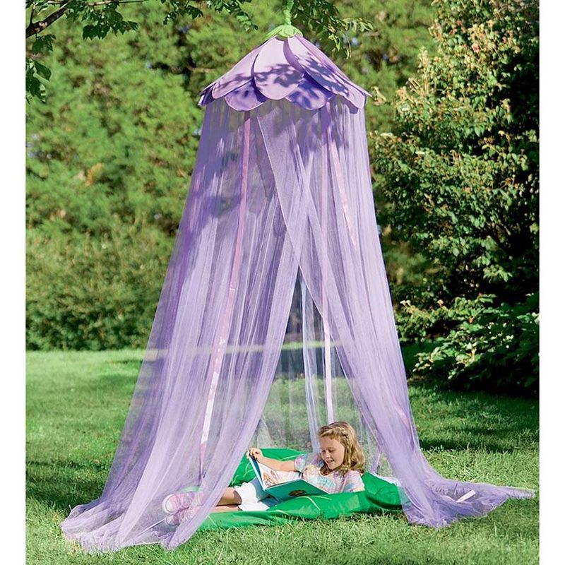 HearthSong - Secret Garden Gauze Hideaway Canopy for Kids Rooms, Purple