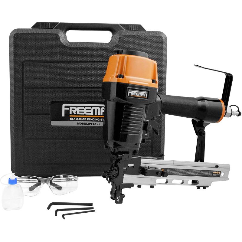 Freeman PFS105 Pneumatic 10.5-Gauge 1-9/16 inches Ergonomic and Lightweight Fencing Stapler with Tool-Free Depth Adjust, Quick Release Nose, and Case