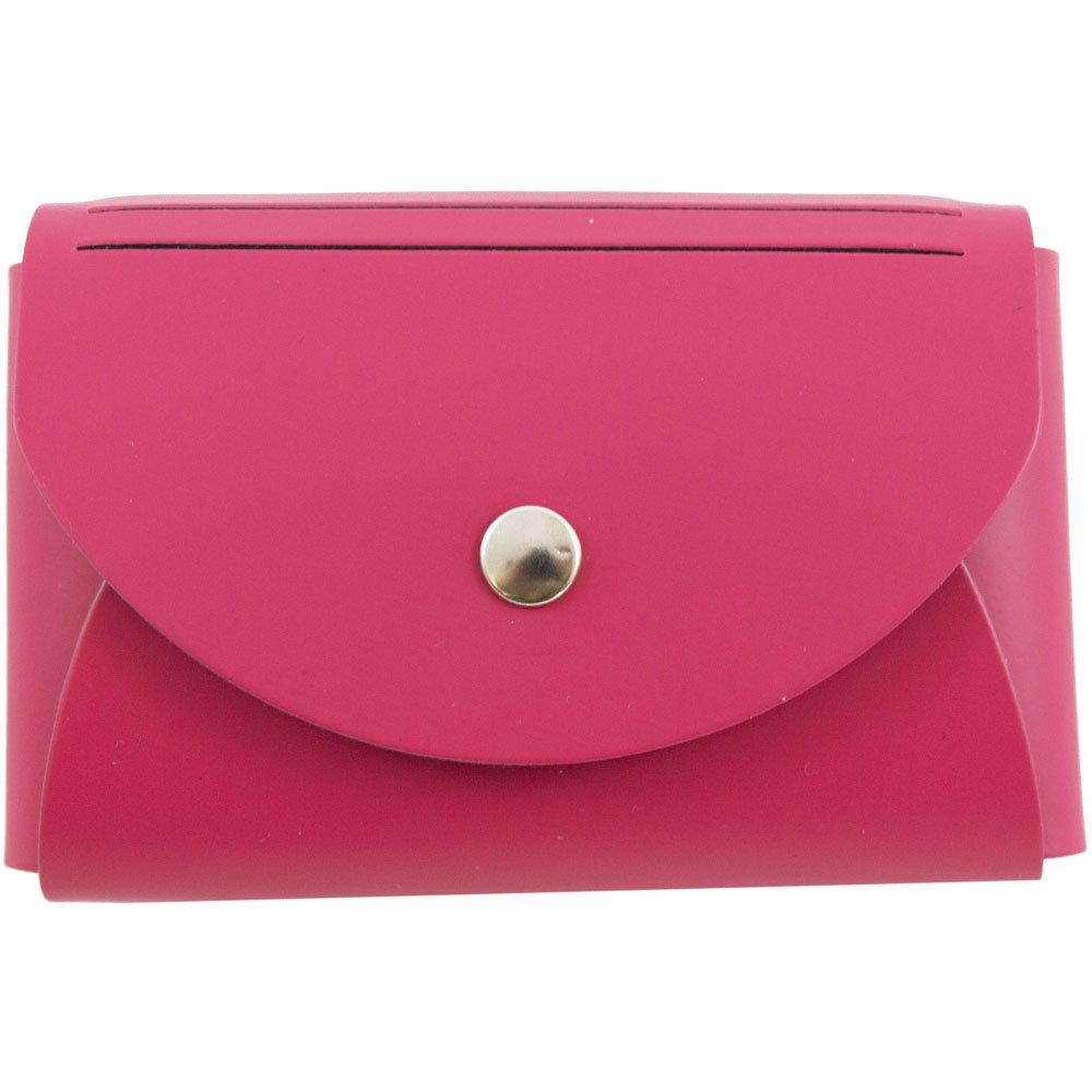 JAM PAPER Italian Leather Business Card Holder Case with Round Flap - Fuchsia Pink - Sold Individually