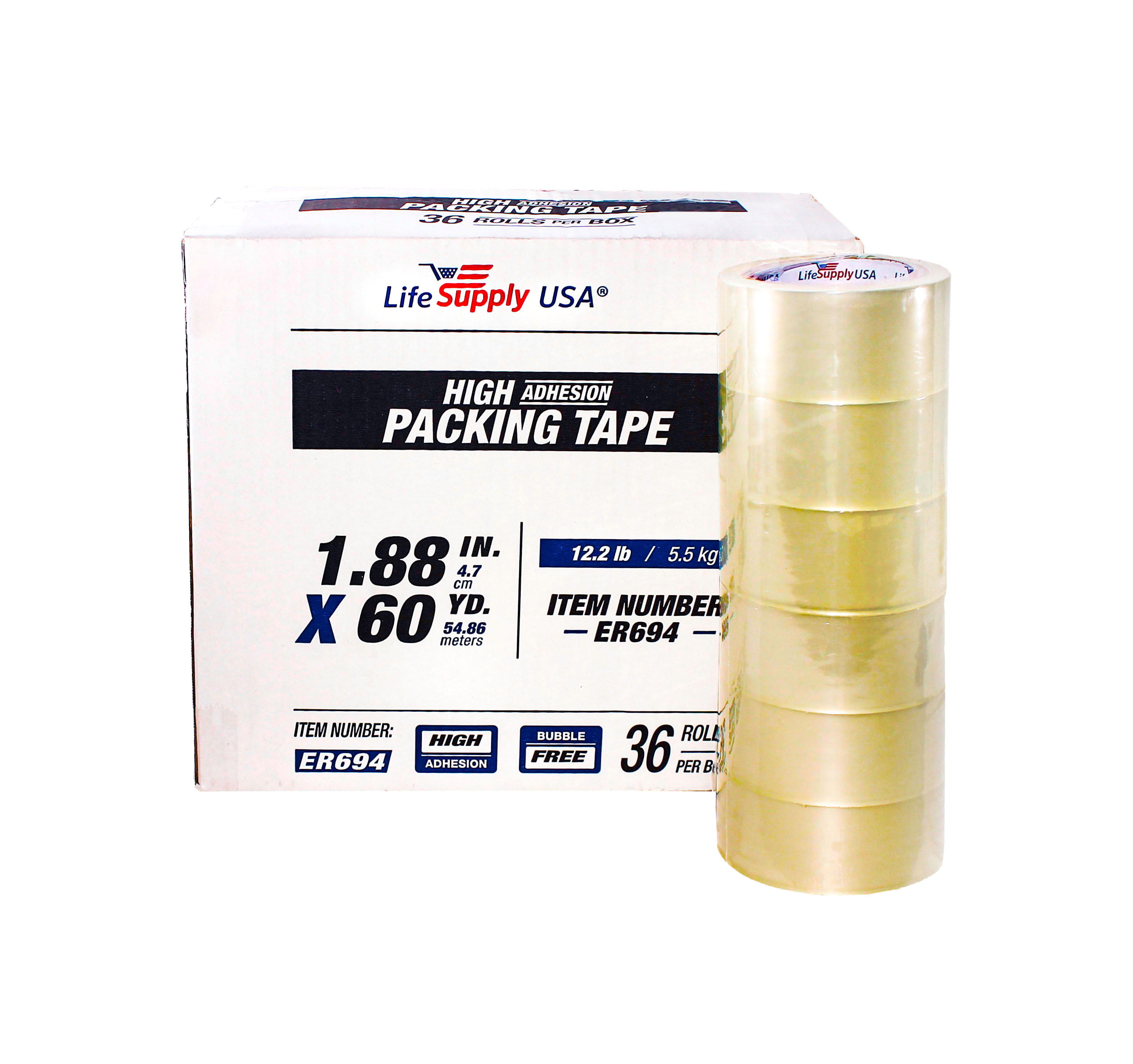 216 Rolls Heavy Duty Packing Tape Shipping Moving Storage Transparent Bubble Free Adhesive Box Carton Packaging Seal 1.88" x 60 Yards 2.0 mil