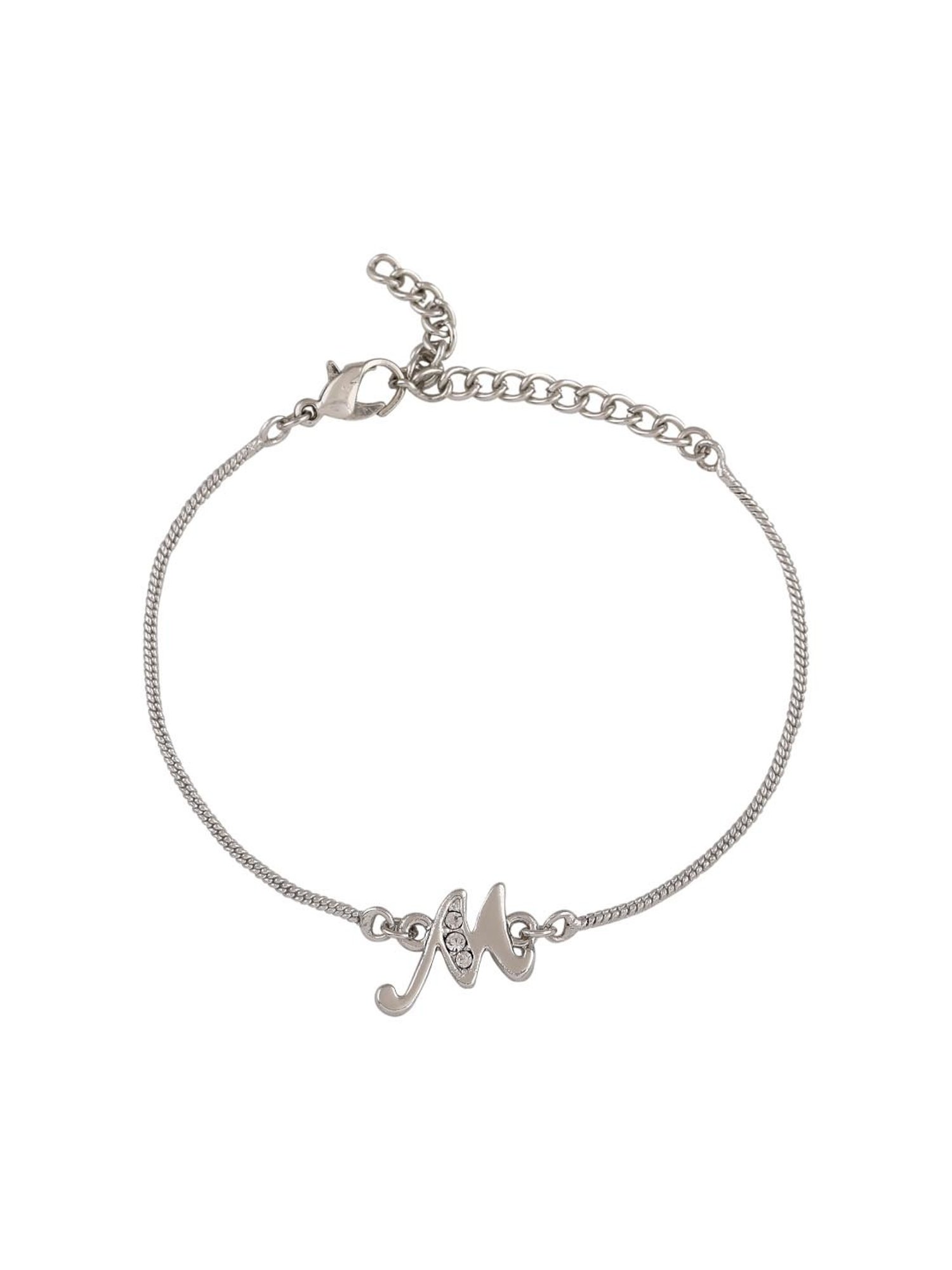 Estele Rhodium-Plated M Letter Bracelet with Crystals for Women