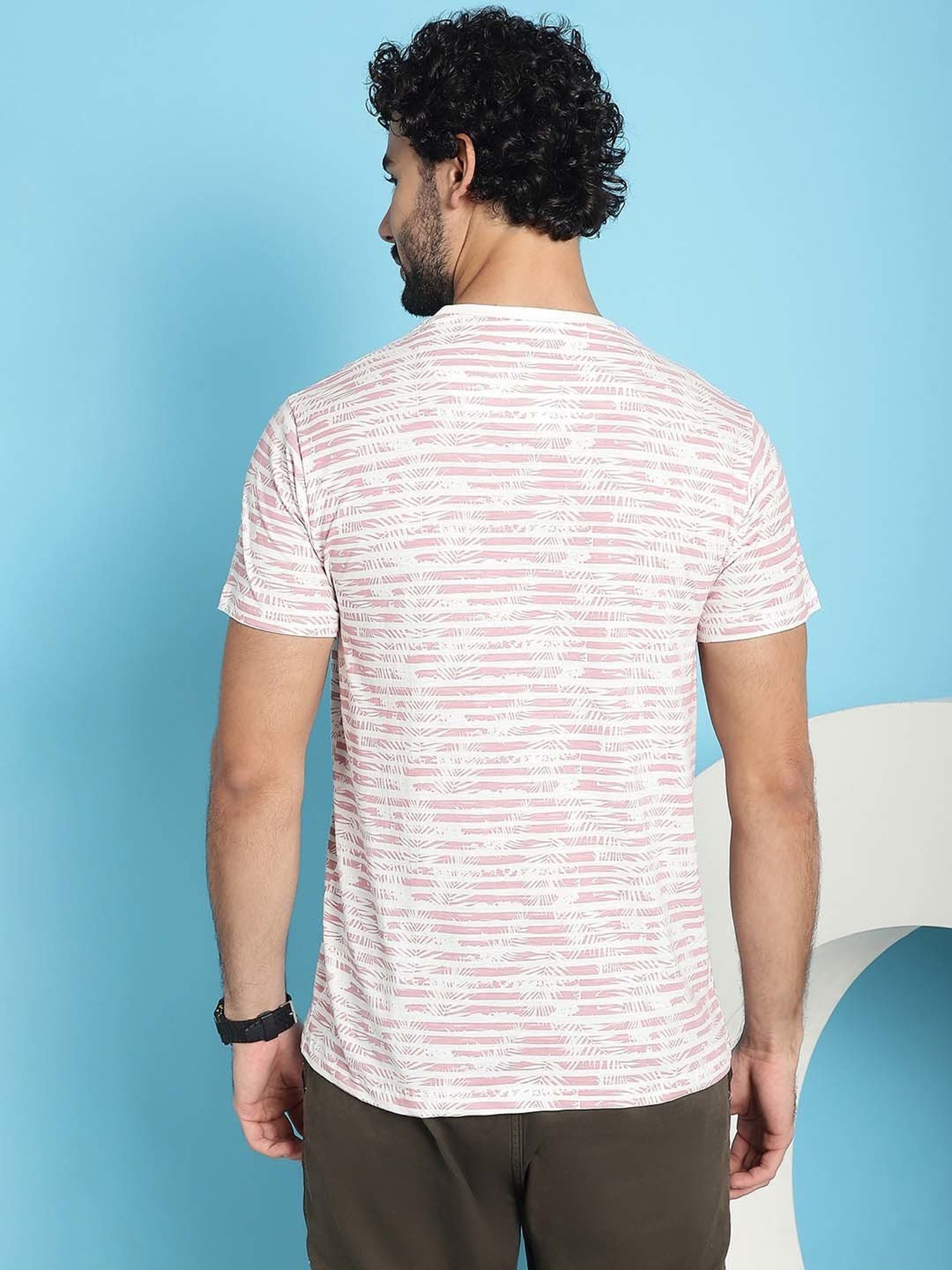 Venitian- Forbidden Clothing Rose Pink Slim Fit Printed Crew T-Shirt