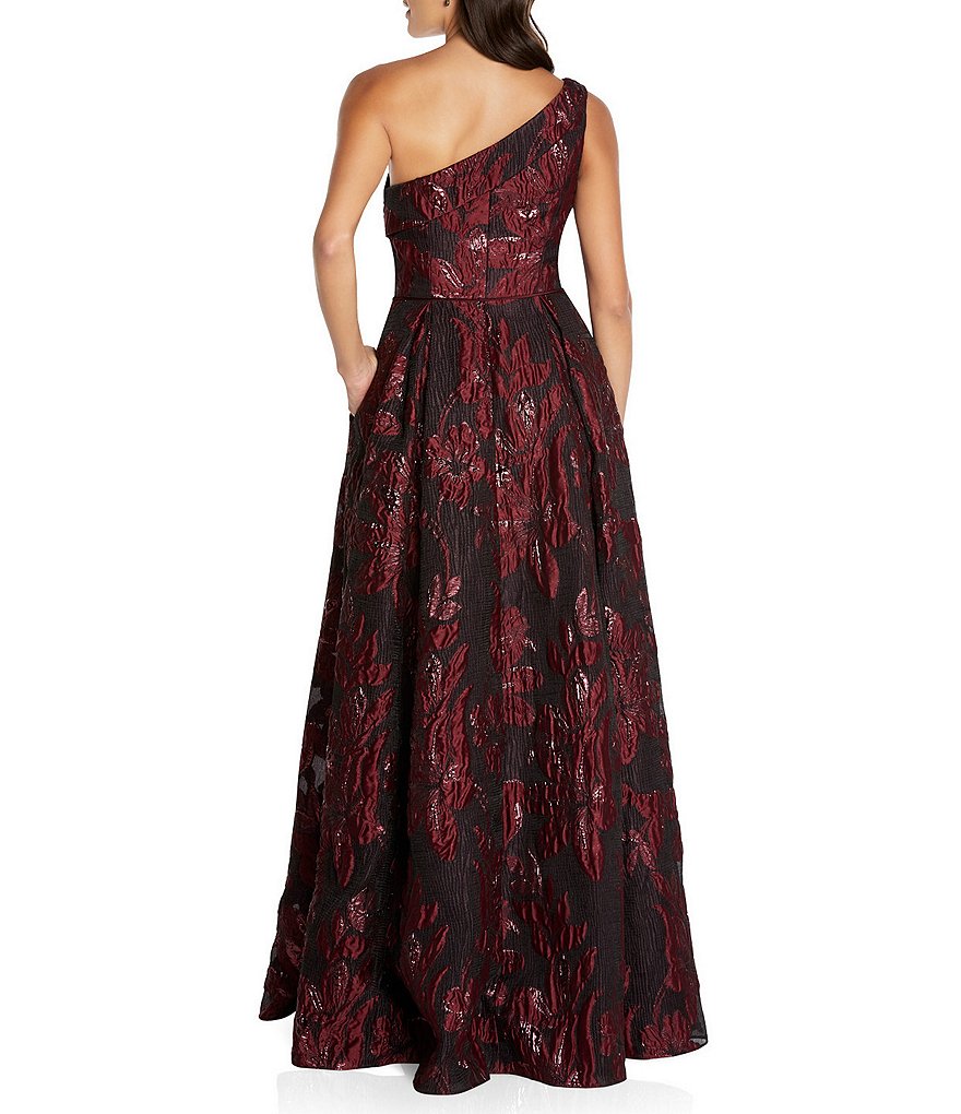 Aidan Mattox One-Shoulder Sleeveless Jacquard Long Ball Gown