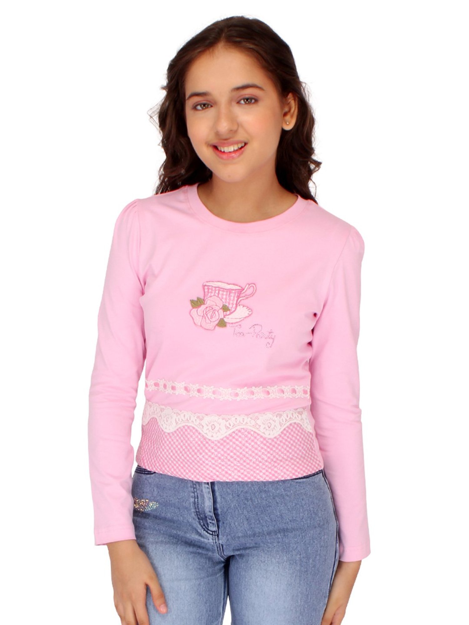 Cutecumber Kids Pink Embellished Full Sleeves Top
