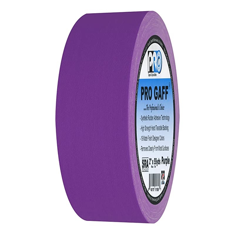 Pro Gaff Premium Matte Cloth Gaffers Tape With Rubber Adhesive 11 mils Thick 55 yds Length 2 Width Purple Pack of 1