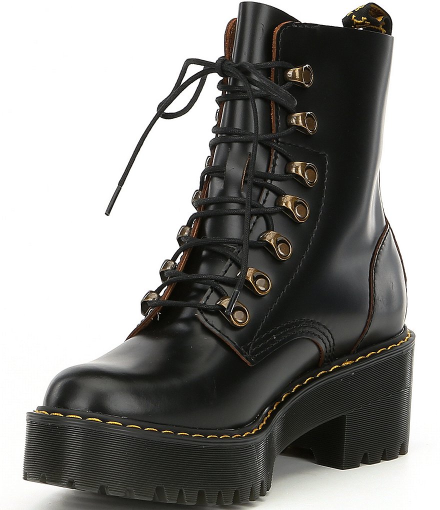 Dr. Martens Leona Smooth Leather Lug Sole Combat Boots