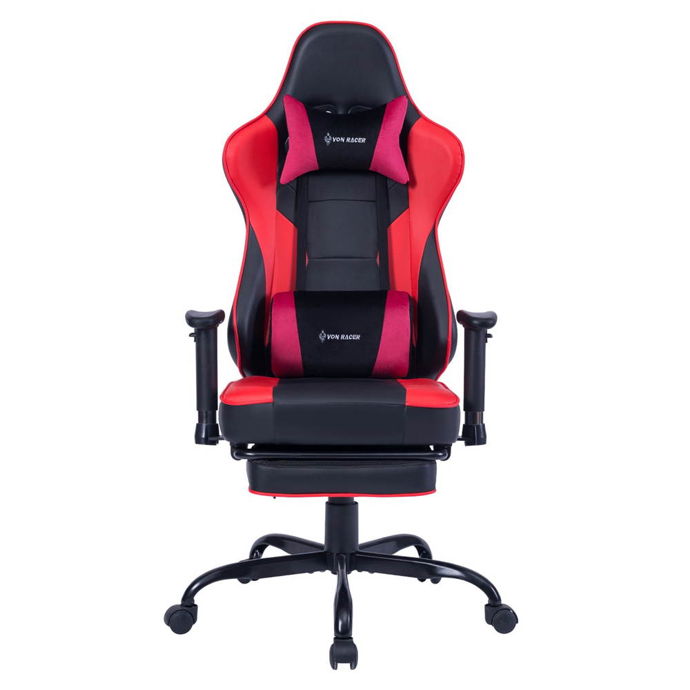 VON RACER Massage Gaming Chair - High Back Racing PC Computer Desk Office Chair Swivel Ergonomic Executive Leather Chair with Footrest and Adjustable Armrests(Grey)