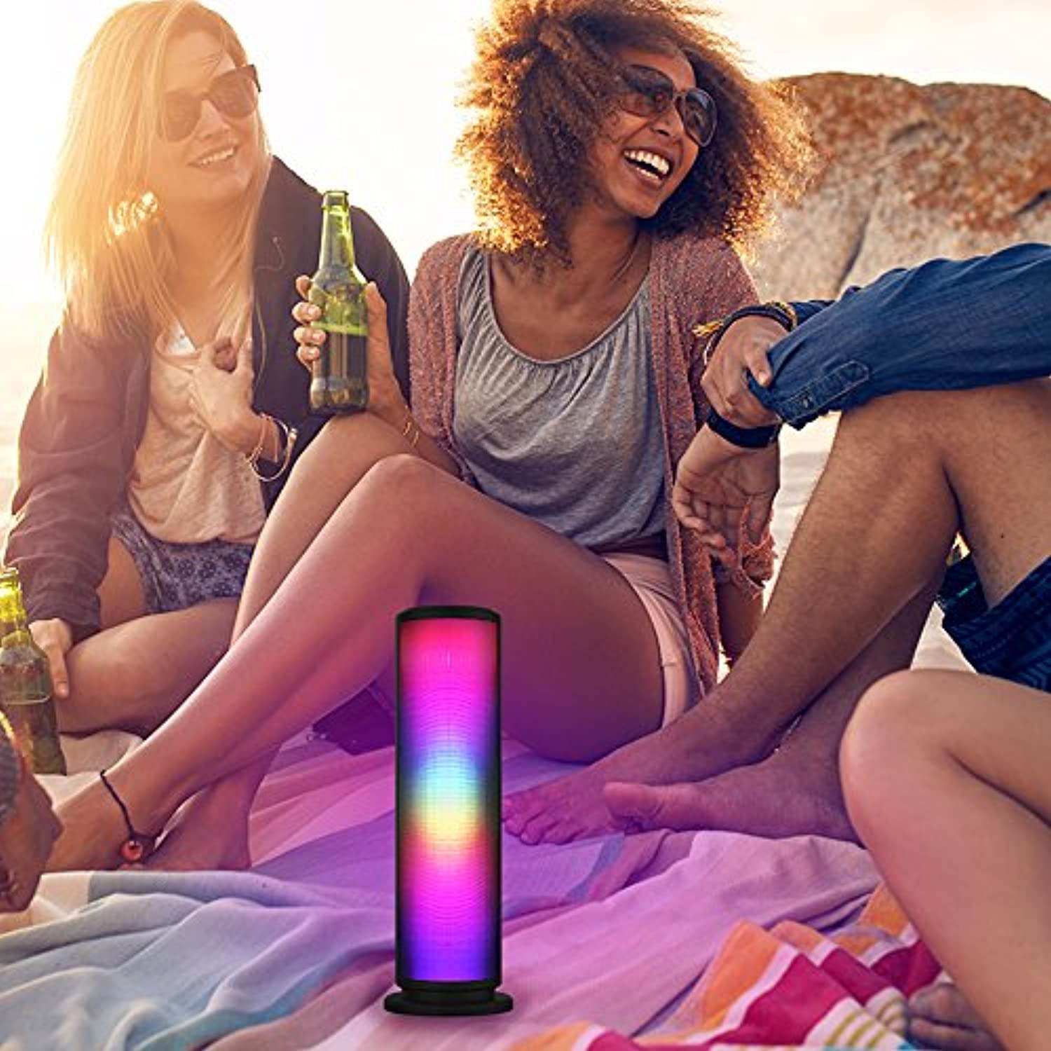 Aduro LED Bluetooth Speaker with Pulsating Lights, Wireless Color Changing Portable Outdoor Party Tower Speaker Universal (AY-MTSP-01)