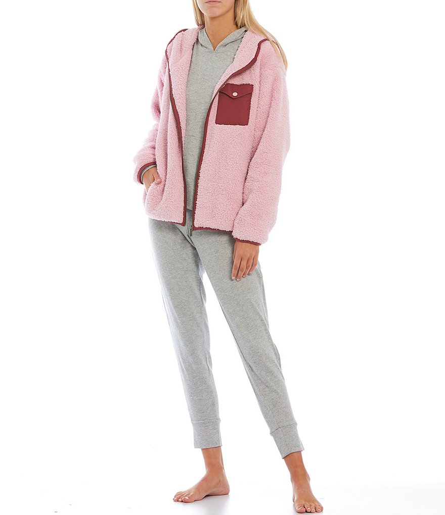 UGG Kadence Sherpa Fleece Hoodie Lounge Patch Pocket Jacket