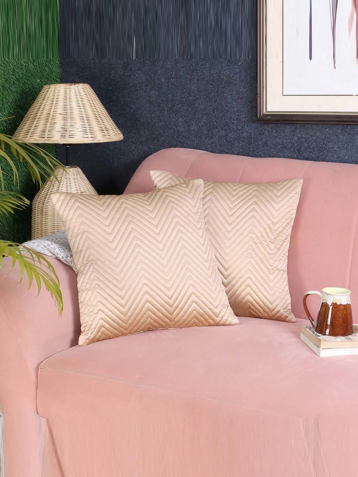 MFD HOME Furnishing Beige Satin Cushion Cover - Set of 2