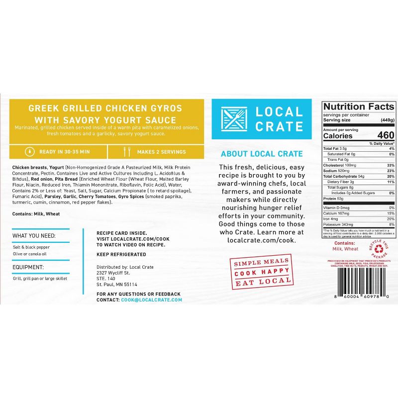 Local Crate Greek Grilled Chicken Gyros with Yogurt Sauce Meal Kit - Serves 2 - 30.8oz