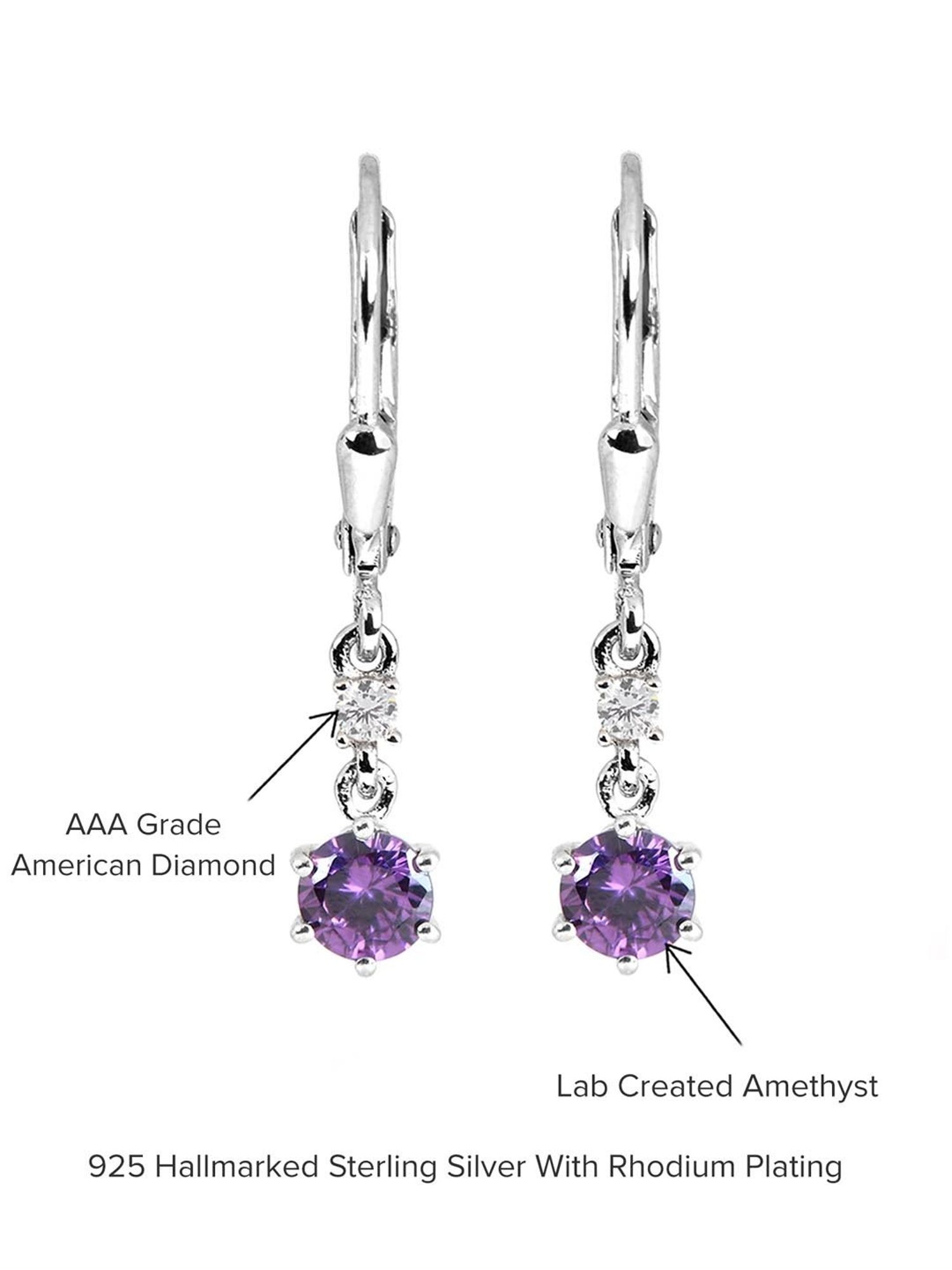 Ornate Jewels 92.5 Sterling Silver Amethyst Earrings for Women