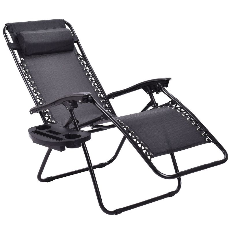 Costway 2PC Zero Gravity Chairs Lounge Patio Folding Recliner Outdoor Black W/Cup Holder