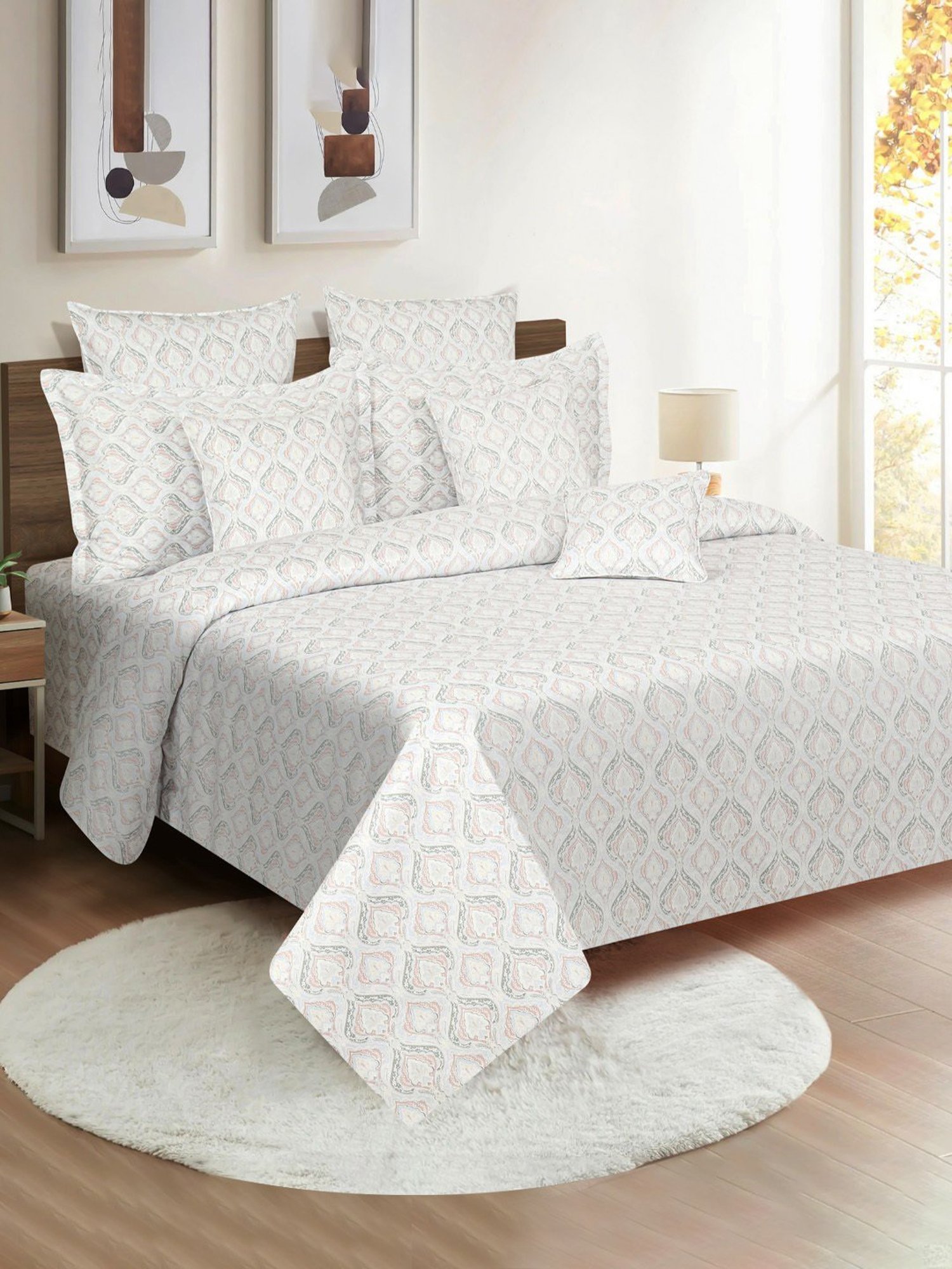 Swayam Dona Abstract Brown 250 TC Cotton King Bedsheet with 2 Pillow Covers