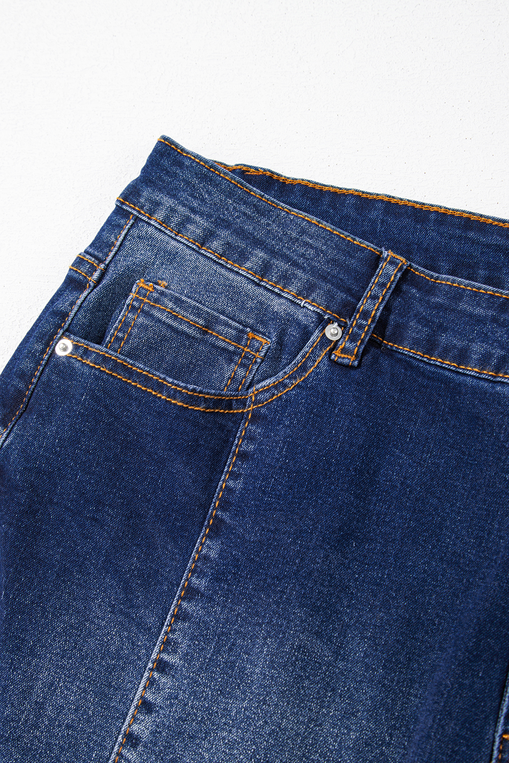 Dark Blue Plus Size Stitching Washed Flare Jeans