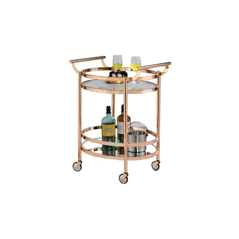 Oval Metal Serving Cart Clear Glass & Copper - Benzara
