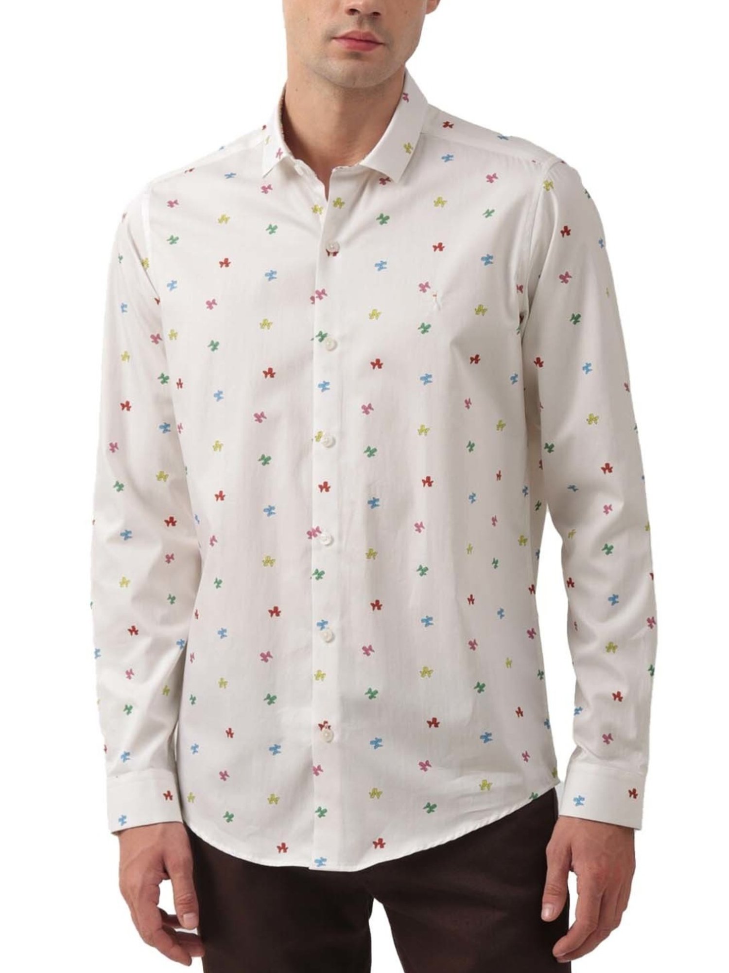 Simon Carter London Beige Printed Slim Fit Shirt