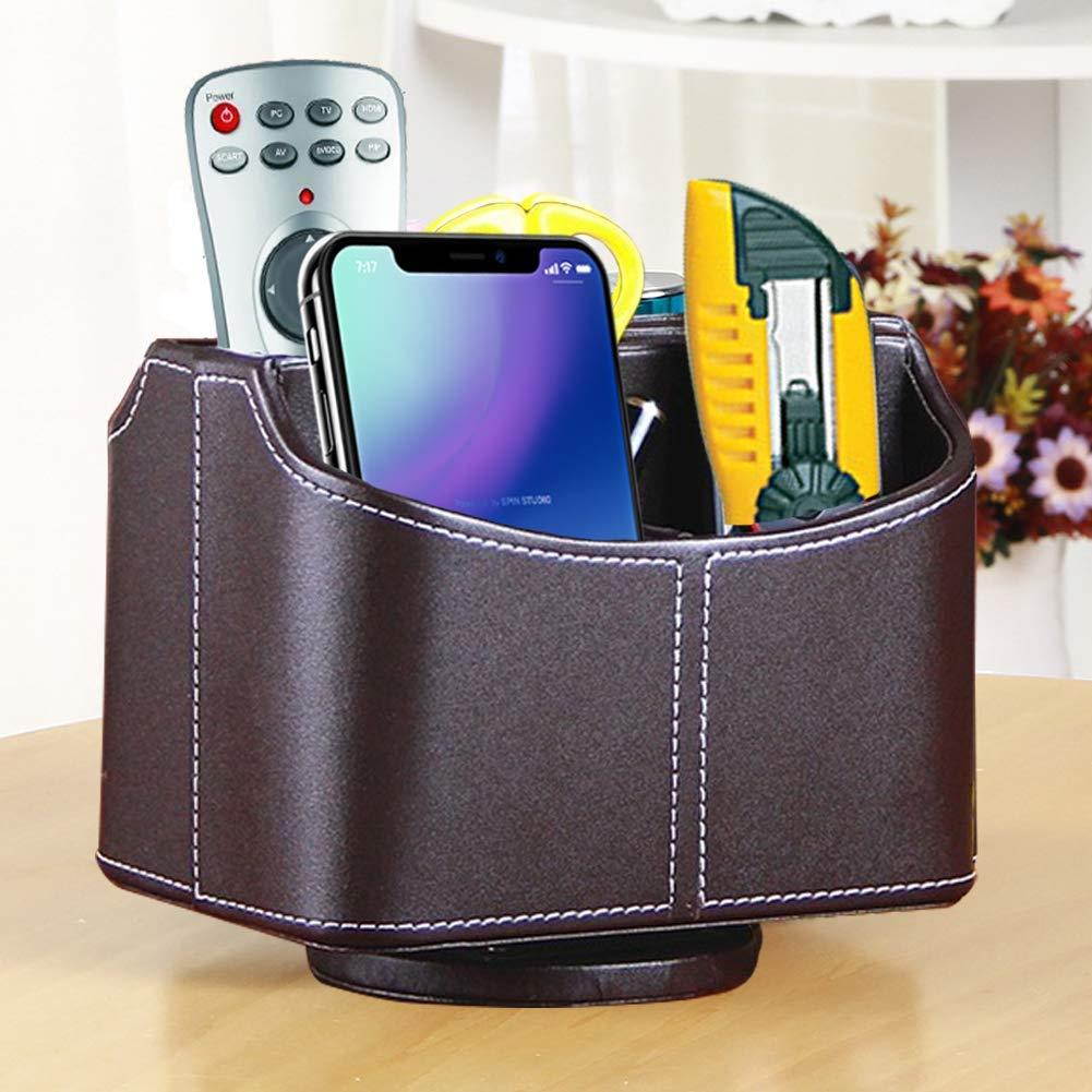 Fosinz Remote Control Holder Organizer Leather Control Storage TV Remote Control Organizer with 5 Spacious Compartments (Spinning Brown)