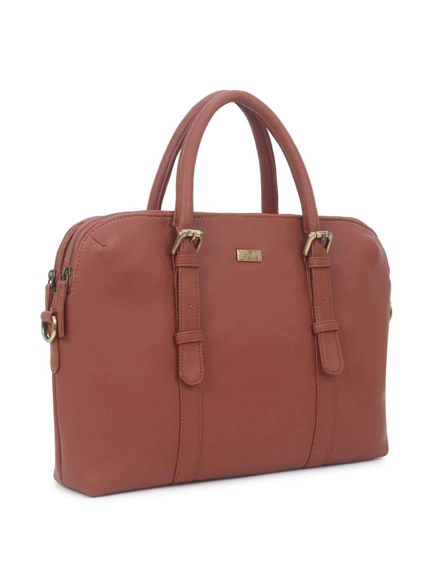 Yelloe Tan PU Solid Laptop Messenger Bag