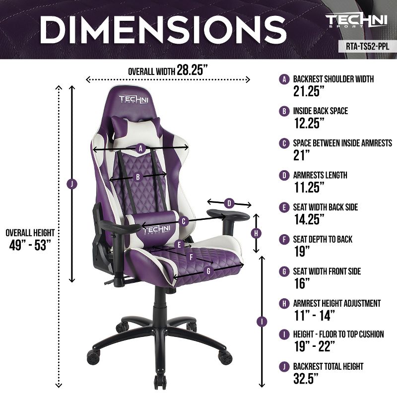 Ergonomic High Back Racer Style Video Gaming Chair Purple - Techni Sport