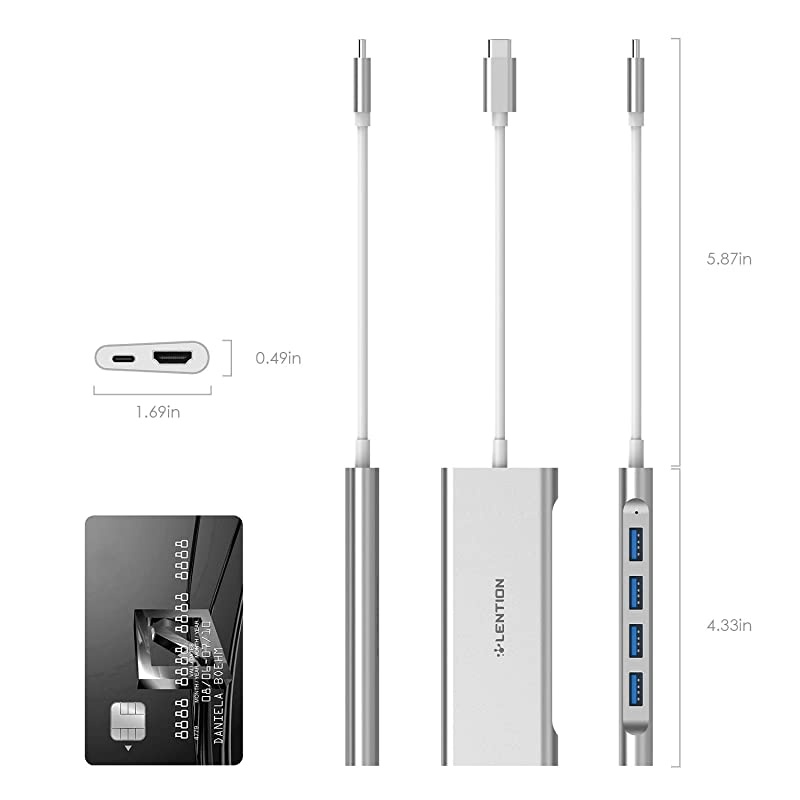 USBC MultiPort Hub with 4K HDMI Output 4 USB 30 Type C Charging Adapter Compatible 20202016 MacBook Pro 131516 New Mac Air Surface Chromebook More CBC35 Silver