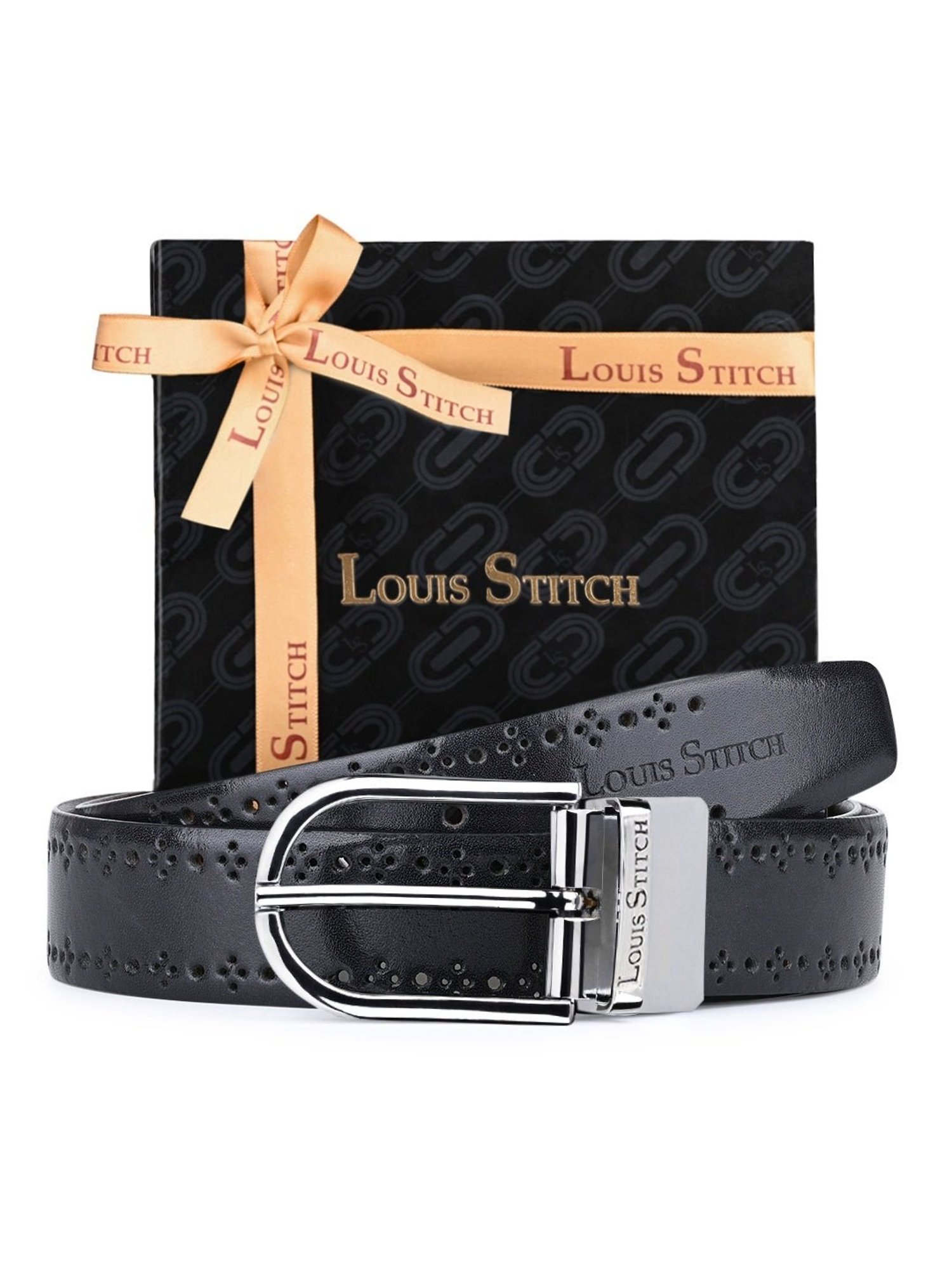 Louis Stitch Spanish Black & Brown Leather Reversible Belt For Men