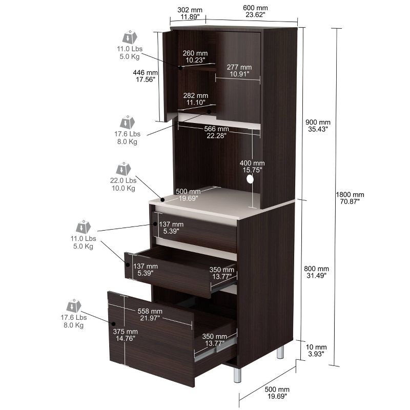 2 Door/3 Drawer Breakroom Cabinet Espresso/Amber Gray - Inval