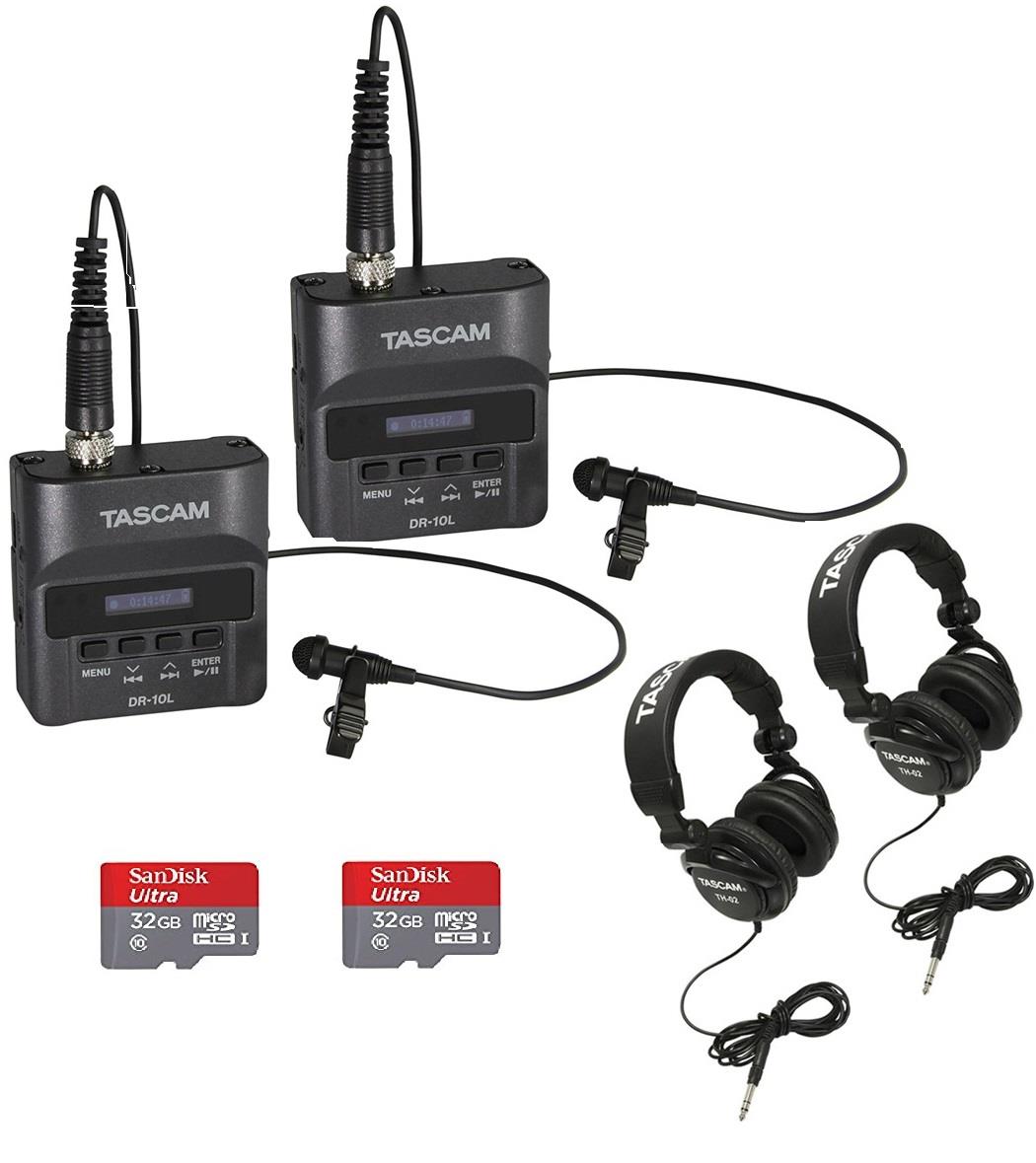 Tascam DR-10L Digital Recorder with Tascam Headphones & 32GB SD Card (2-pack)