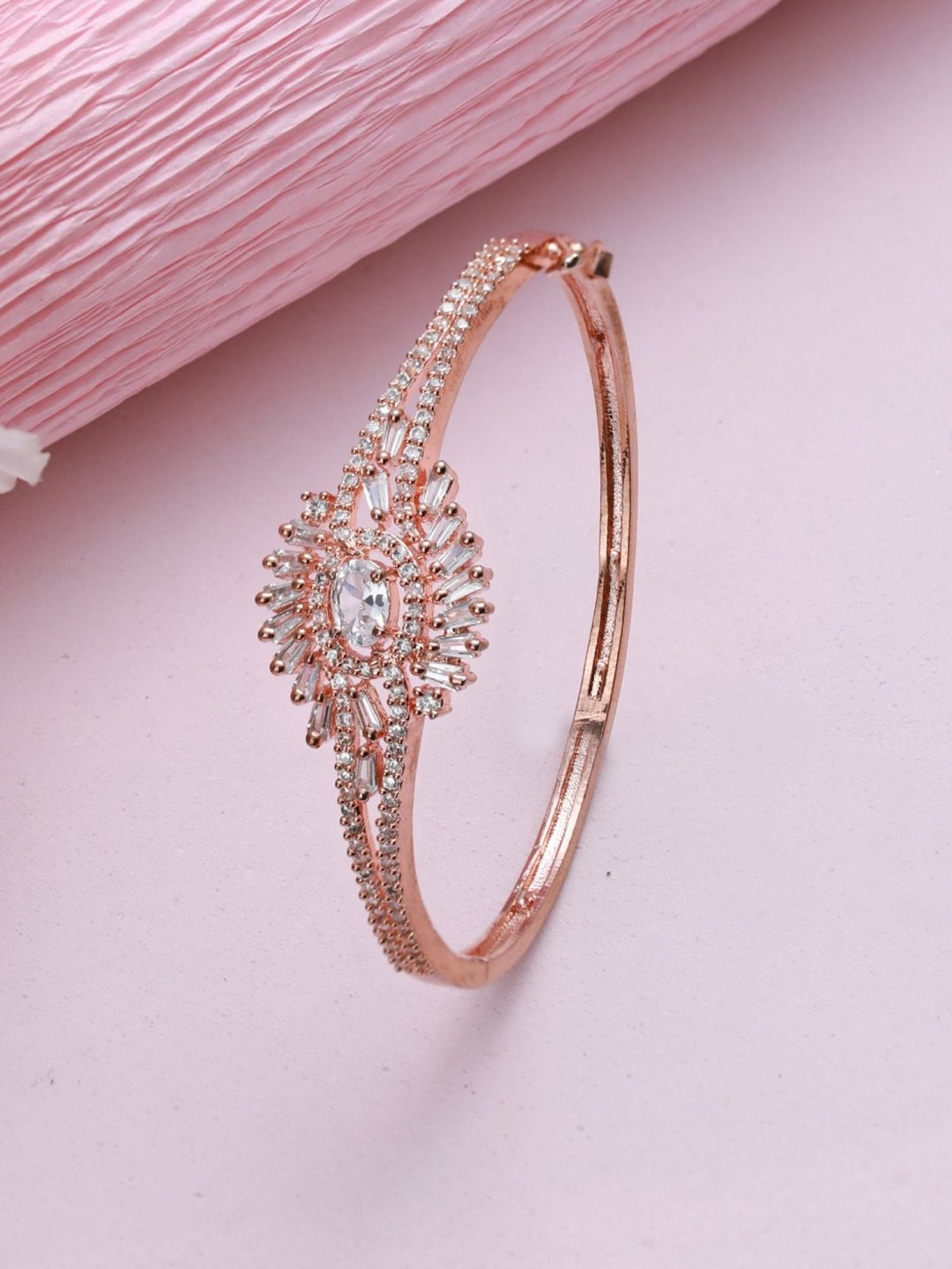 Aatmana Rose Gold-Plated Floral Patteren Handcrafted Bangle-Style Bracelet