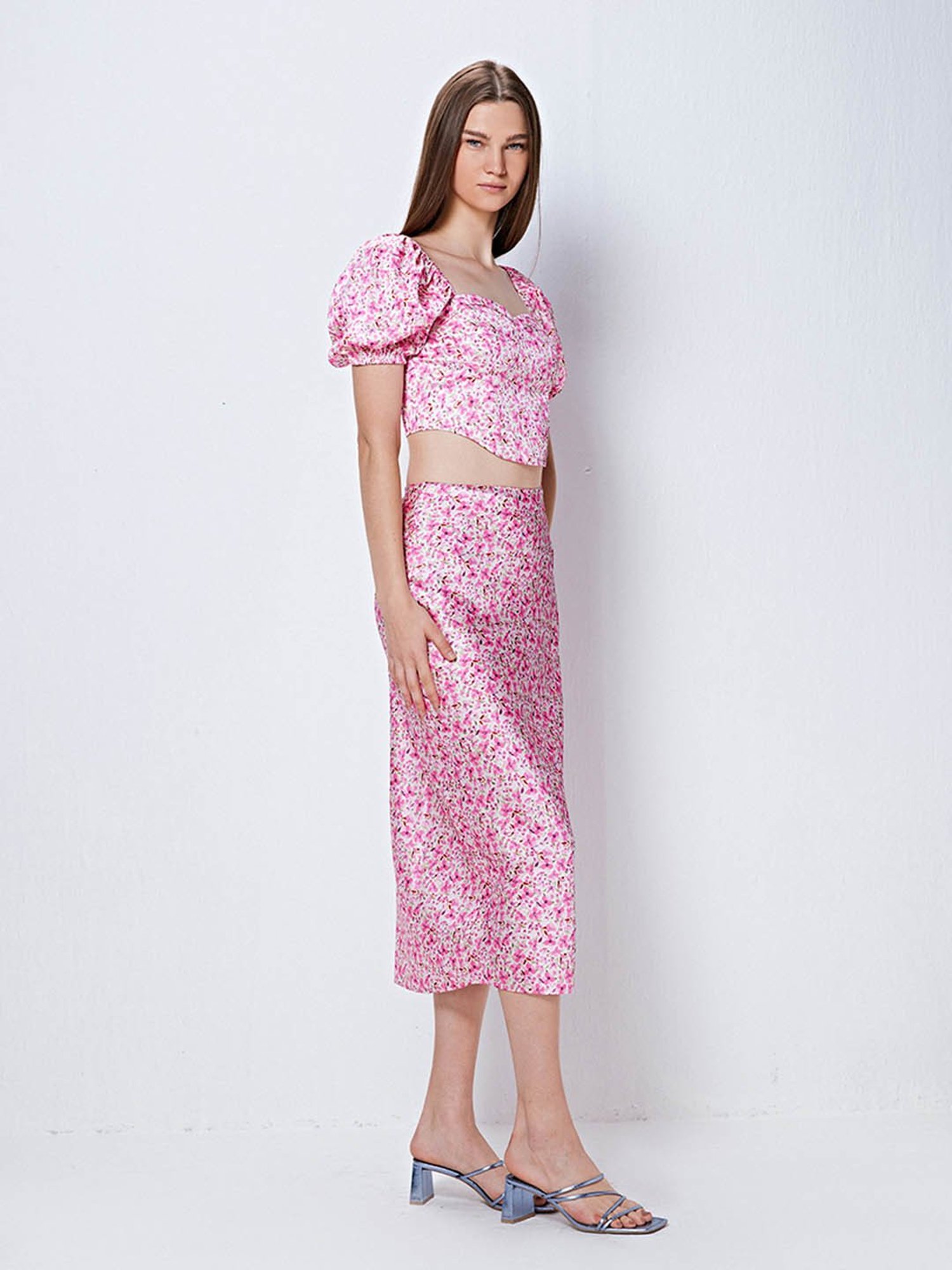 Cover Story Pink Floral Print A-Line Midi Skirt