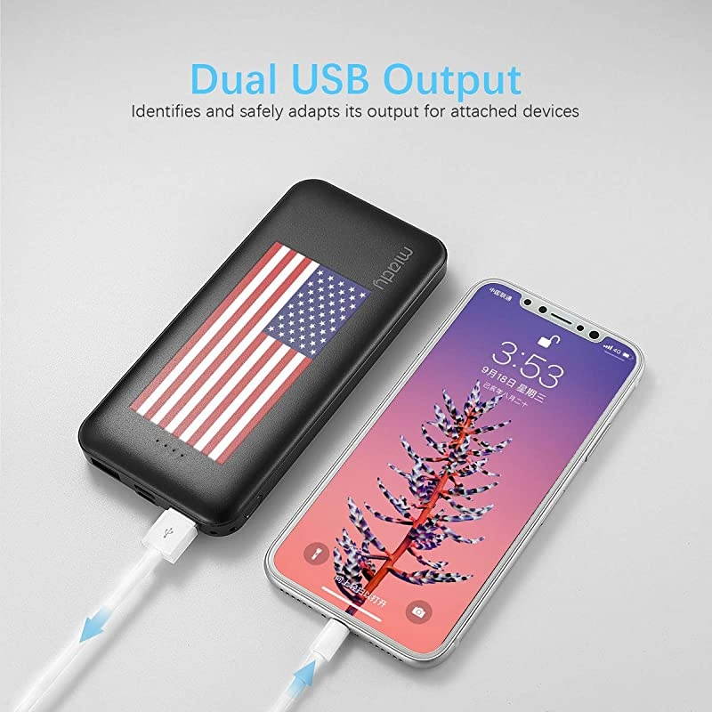 2Pack  10000mAh Dual USB Portable Charger Fast Charging Power Bank with USB C Input Backup Charger for iPhone X Galaxy S9 Pixel 3 and etc Flag Edition