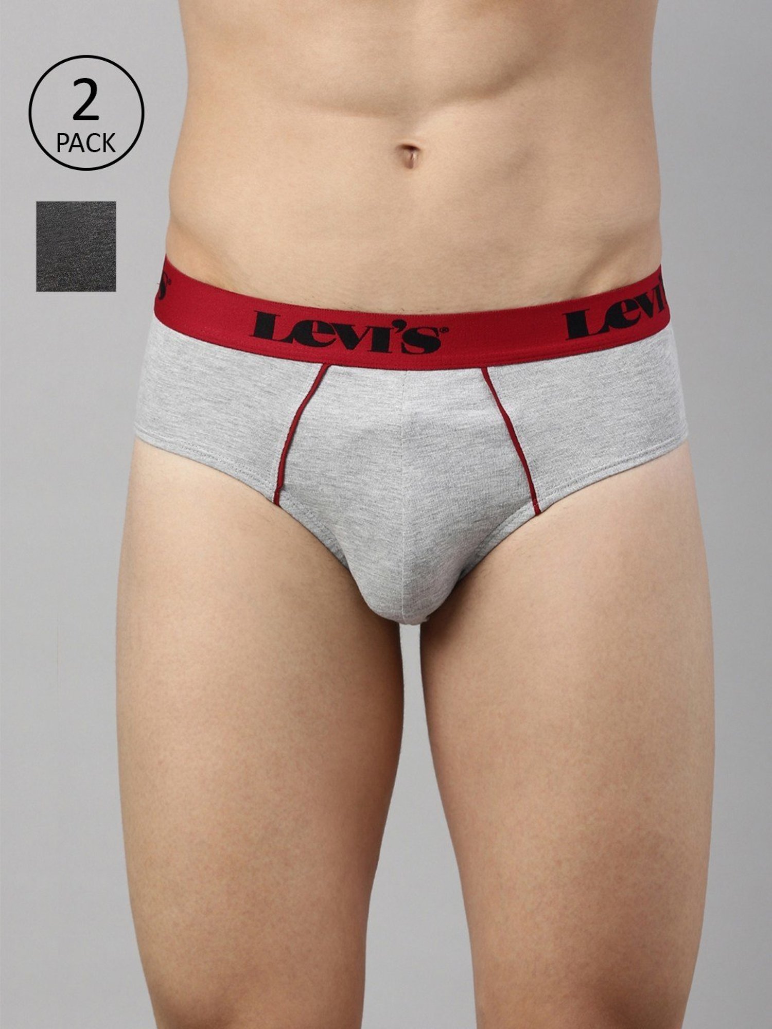 Levi's 065 Light Grey Melange & Dark Grey Melange Cotton Regular Fit Briefs - Pack Of 2
