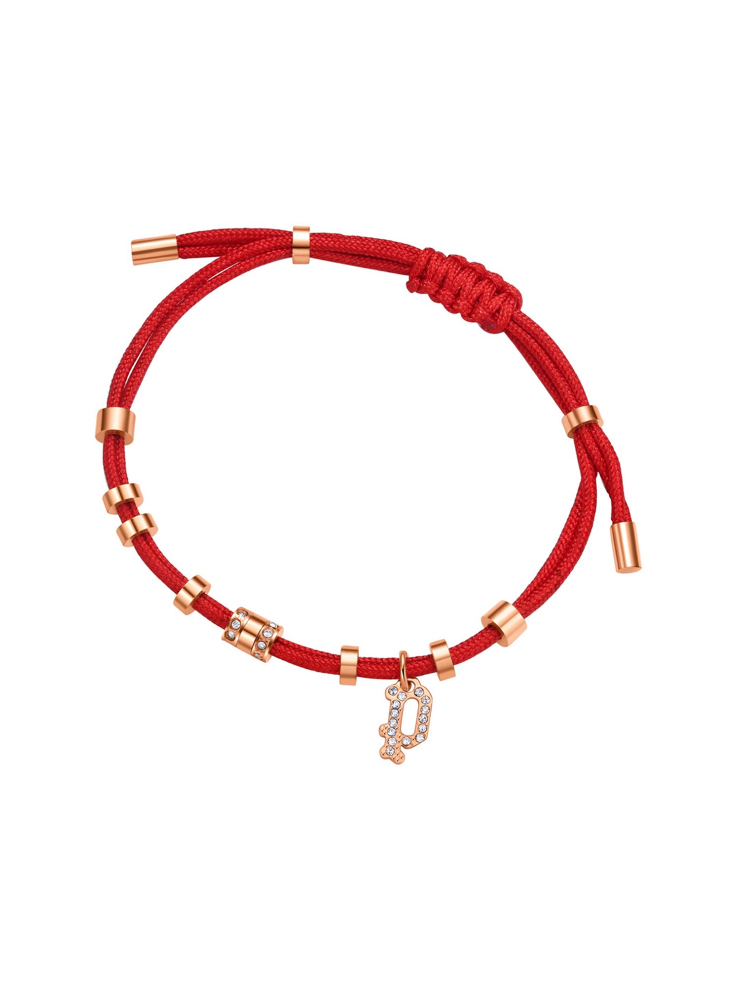Police Luck P Charm With Crystal Slider Flexible fit Red Flexible fit Bracelet for Women