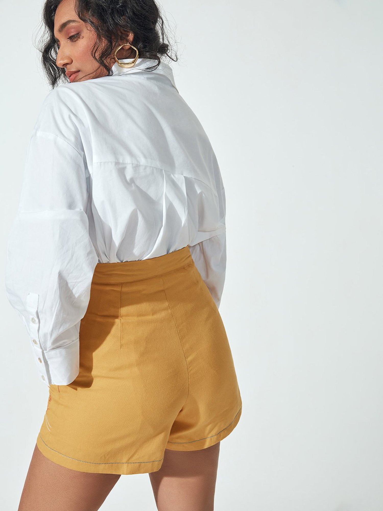 The Label Life Mustard Cotton Relaxed Fit Shorts