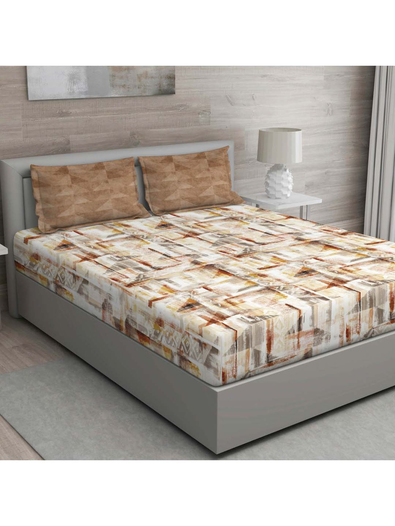 GM Brown 100% Cotton 144 TC Queen Bedsheet Set