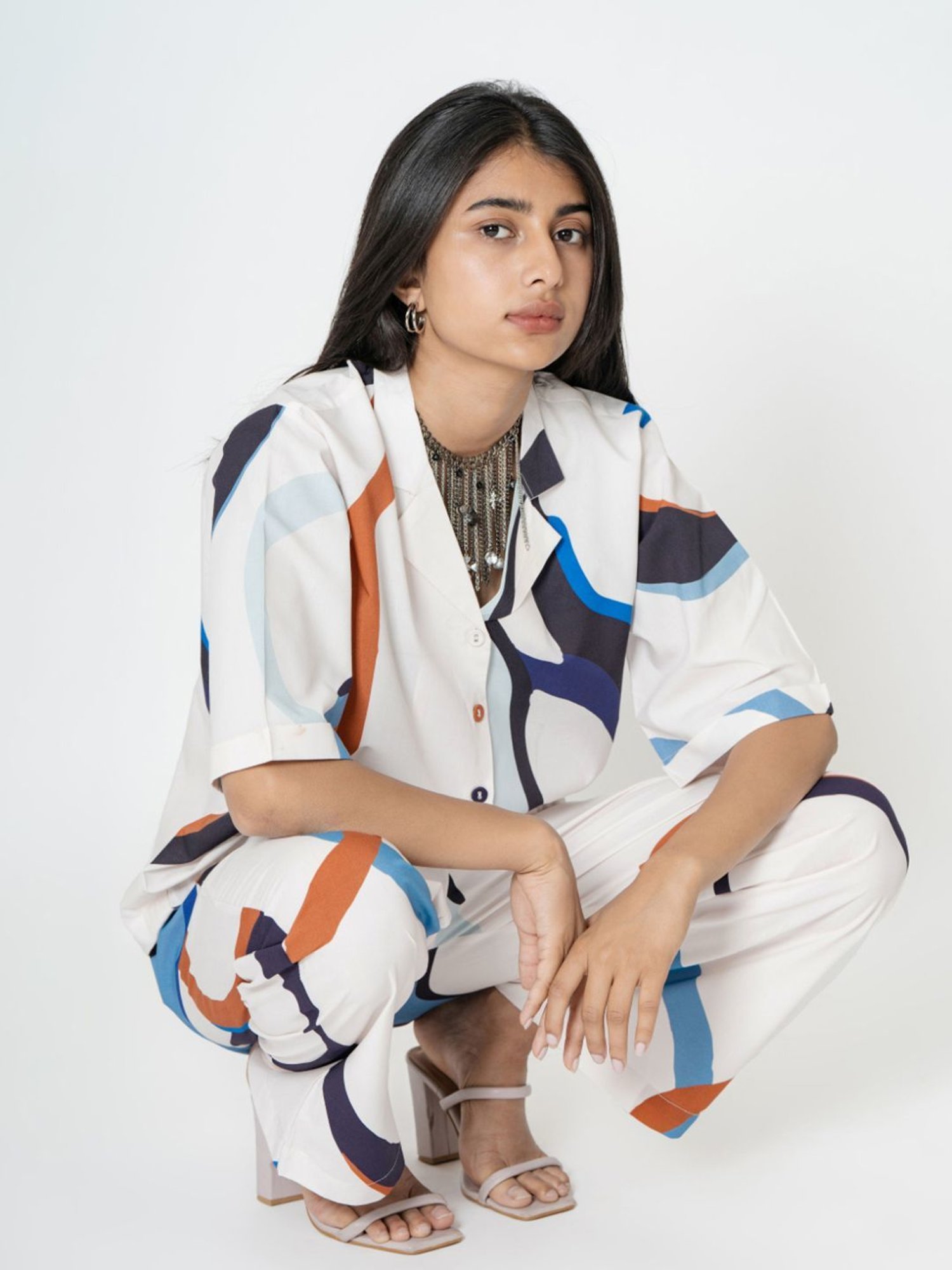 Kameez by Pooja White Capsule 24 Abstract Digital Print Modal Cotton  Shirt and Pant Co-ord Set