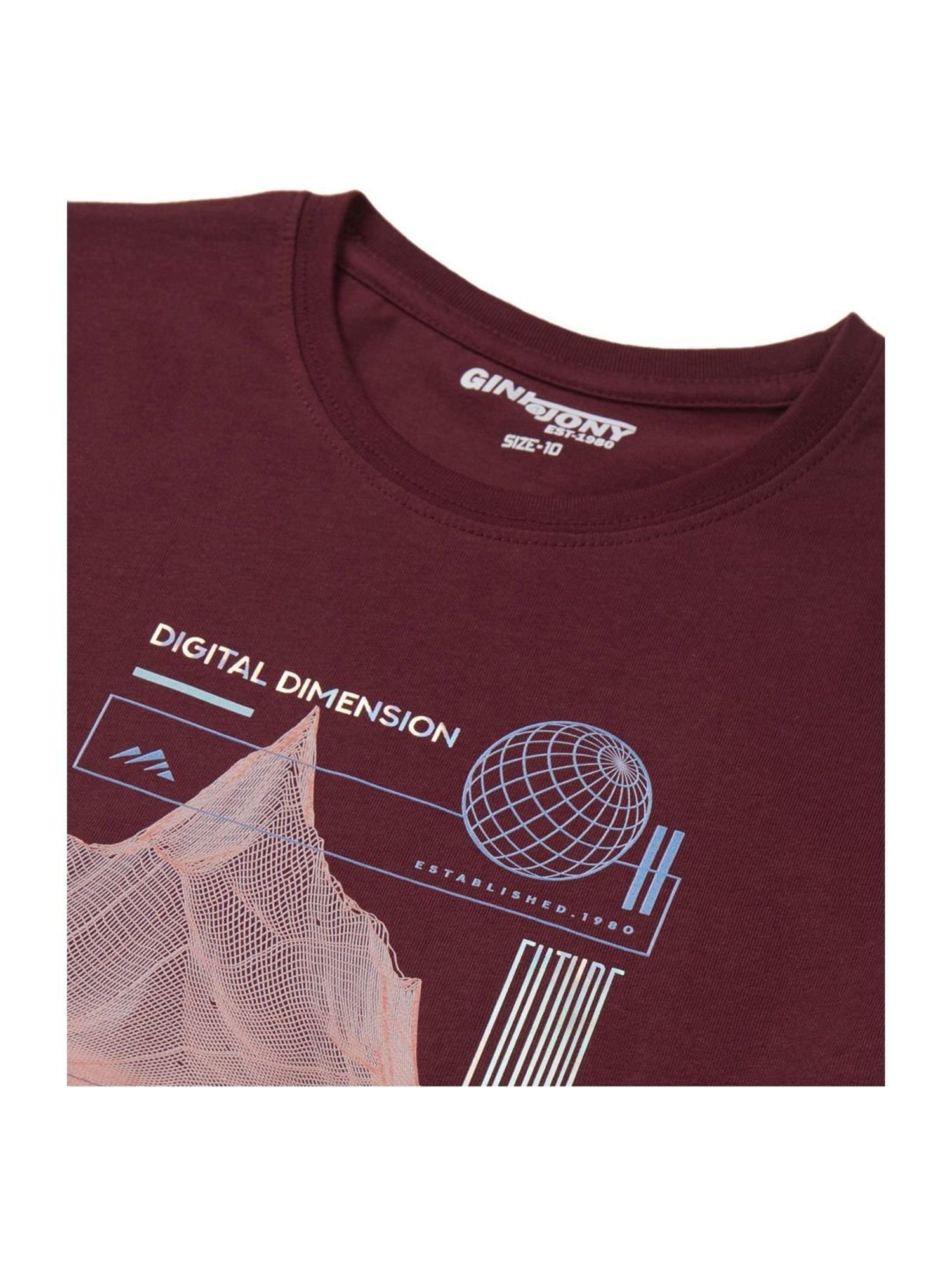 Gini & Jony Kids Maroon Cotton Graphic T-Shirt