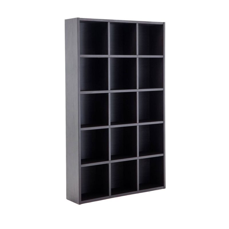 78" Wooden Bookcase with 15 Open Compartments Gray - Benzara